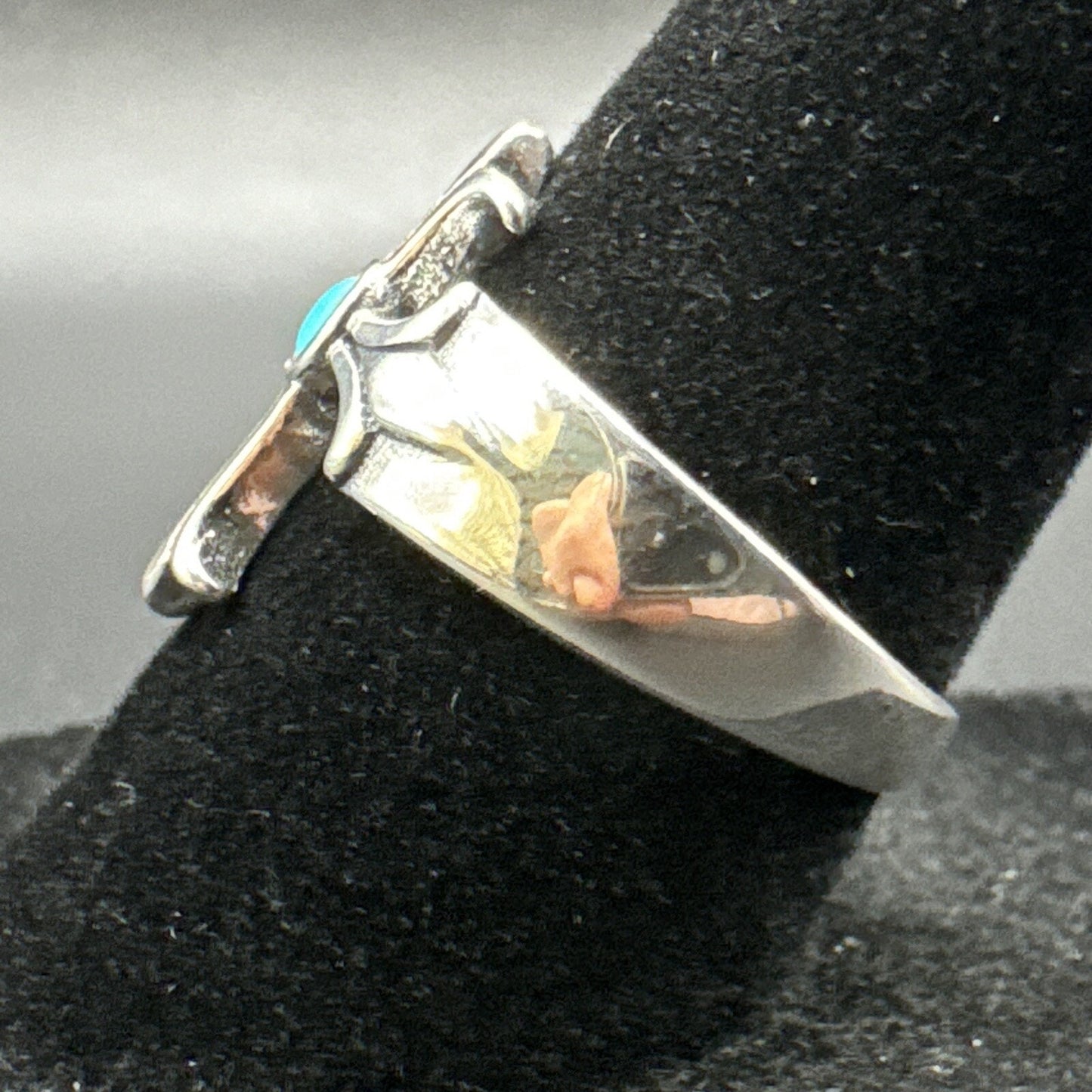 New Condition 7RI24 Sterling Silver Turquoise Medieval Cross Ring 925 Size 7