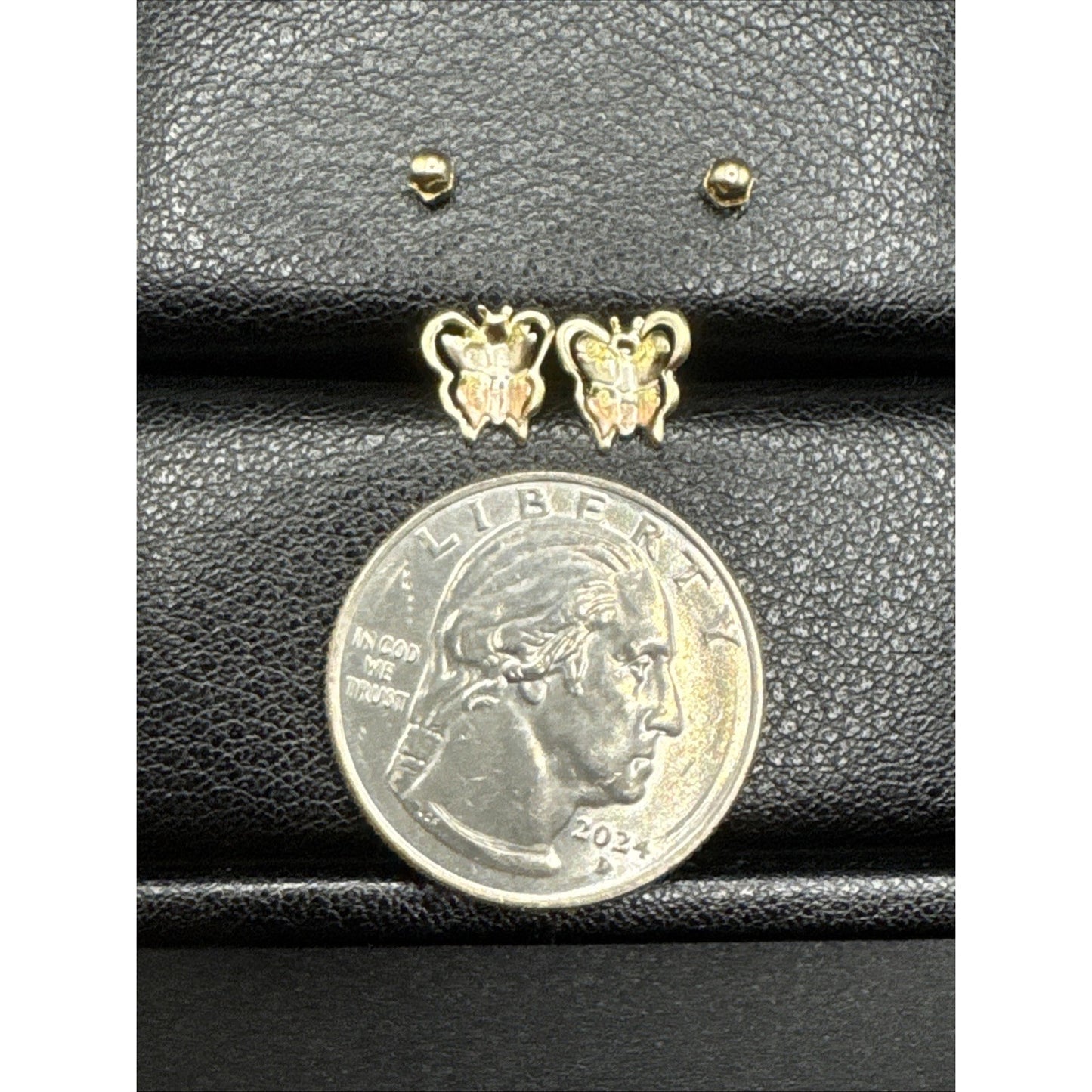 New Condition 14k Triple Gold Butterfly Drop Stud Earrings