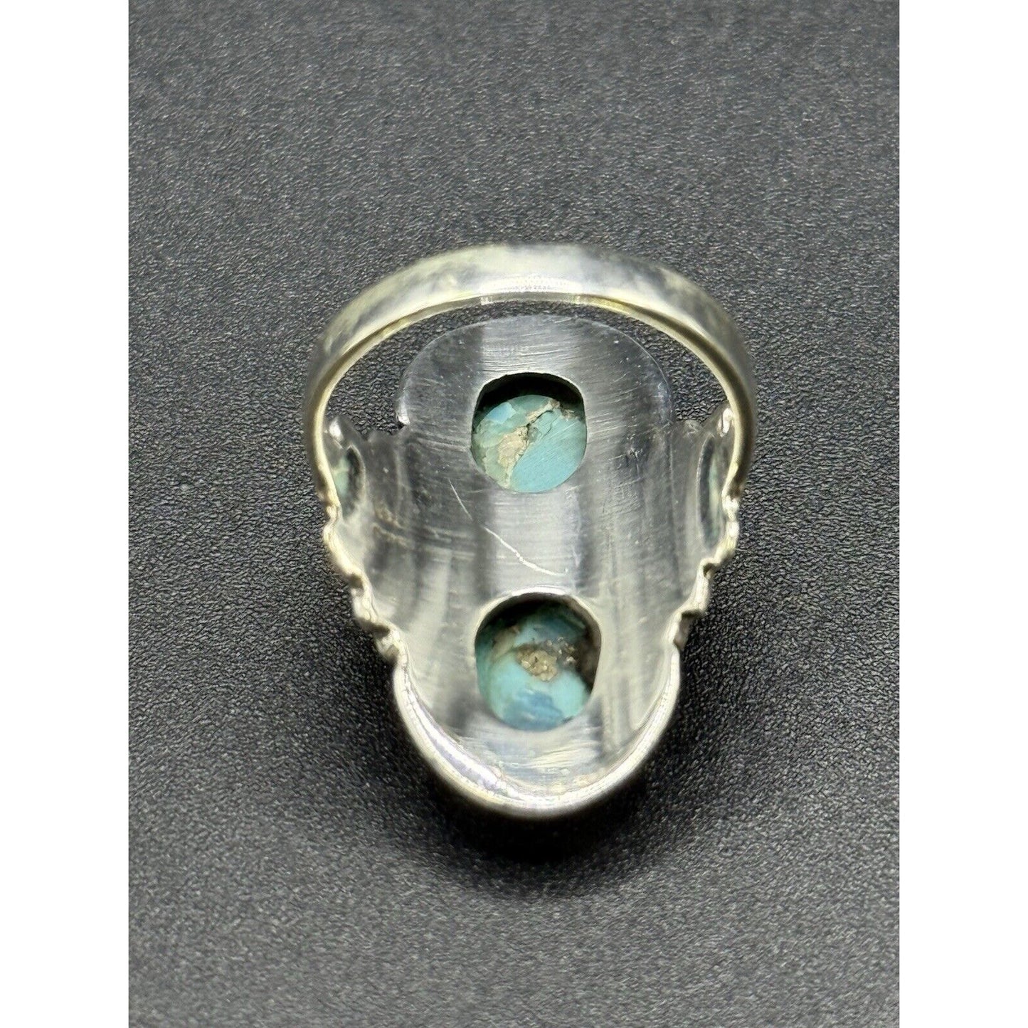 New Condition Sterling Silver Double Turquoise Ring Size 6.75