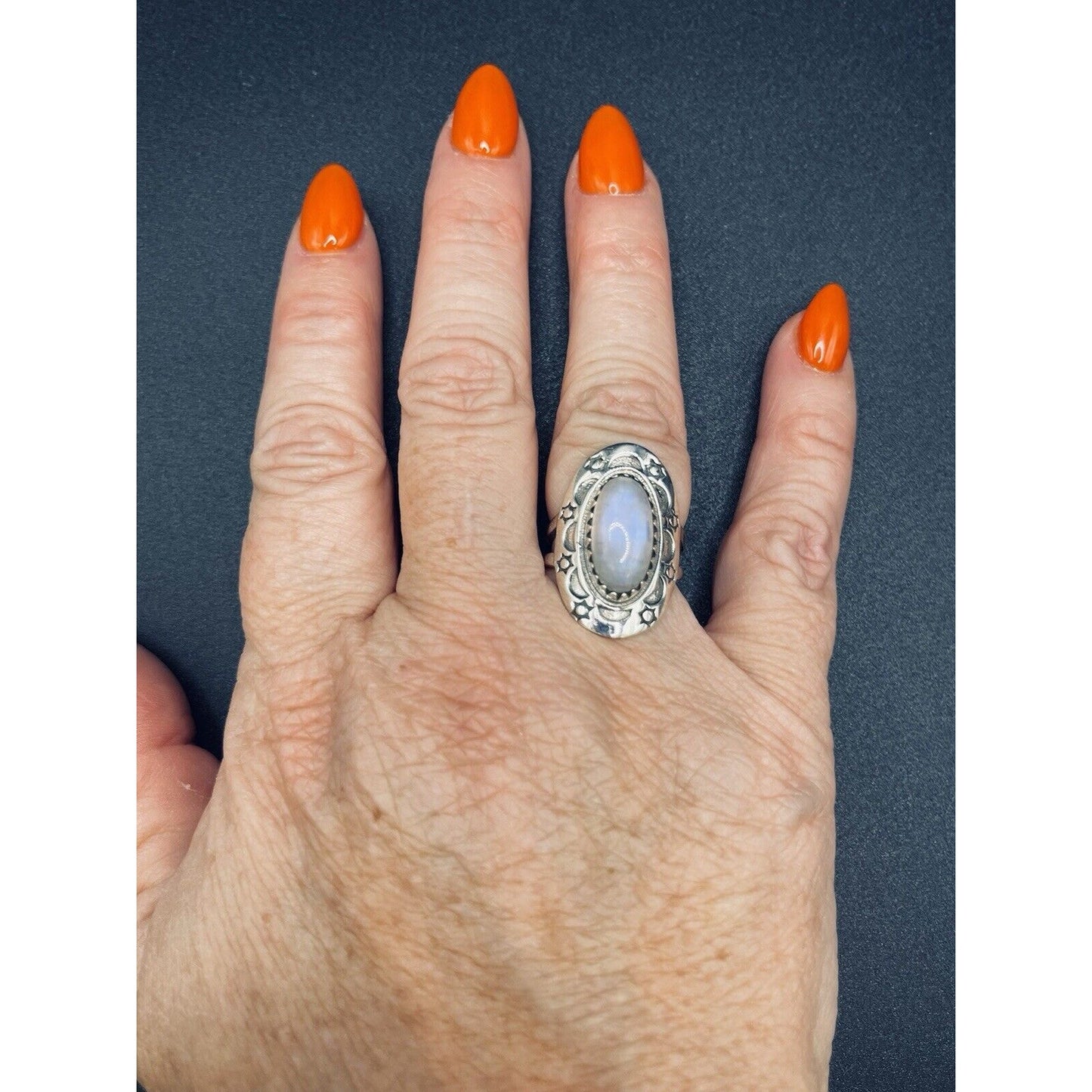 New Condition Sterling Silver Moonstone Ring Size 7.00 Sun Moon
