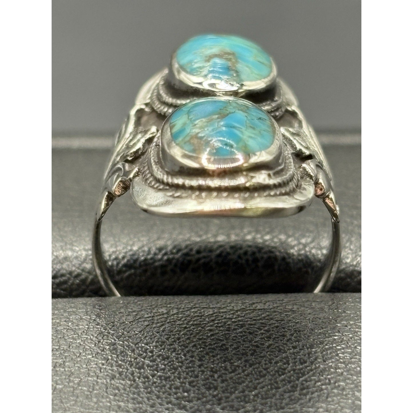 New Condition Sterling Silver Double Turquoise Long Ring Size 6