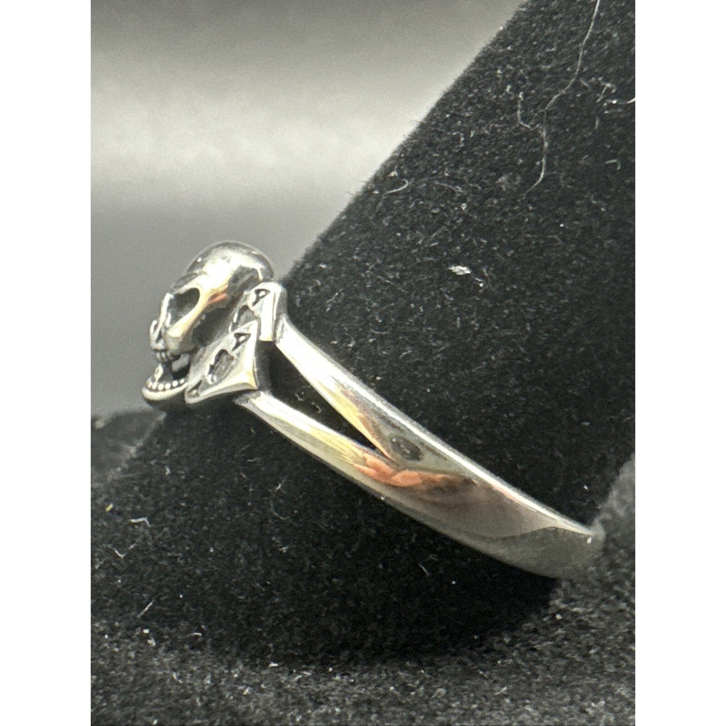New Condition Sterling Silver Skull Playing Cards Ring 925 Size 7