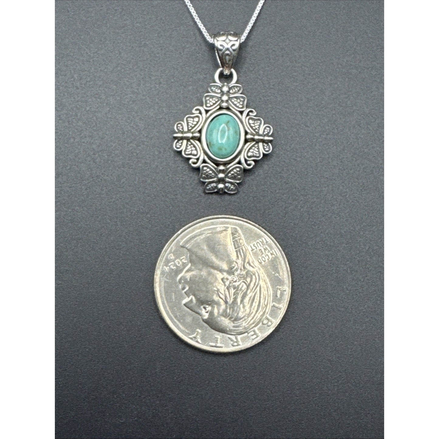 18” New Condition Turquoise Butterfly Pendant Necklace