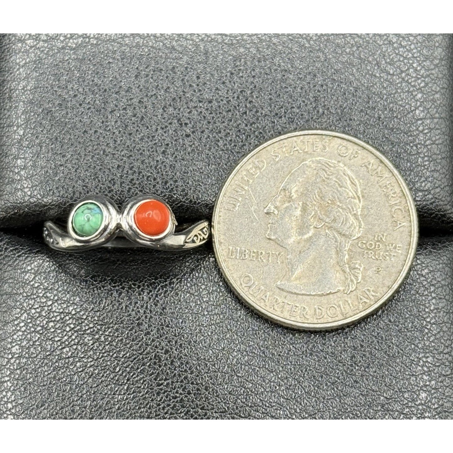 New Condition Sterling Silver Turquoise Coral Ring Size 7.00