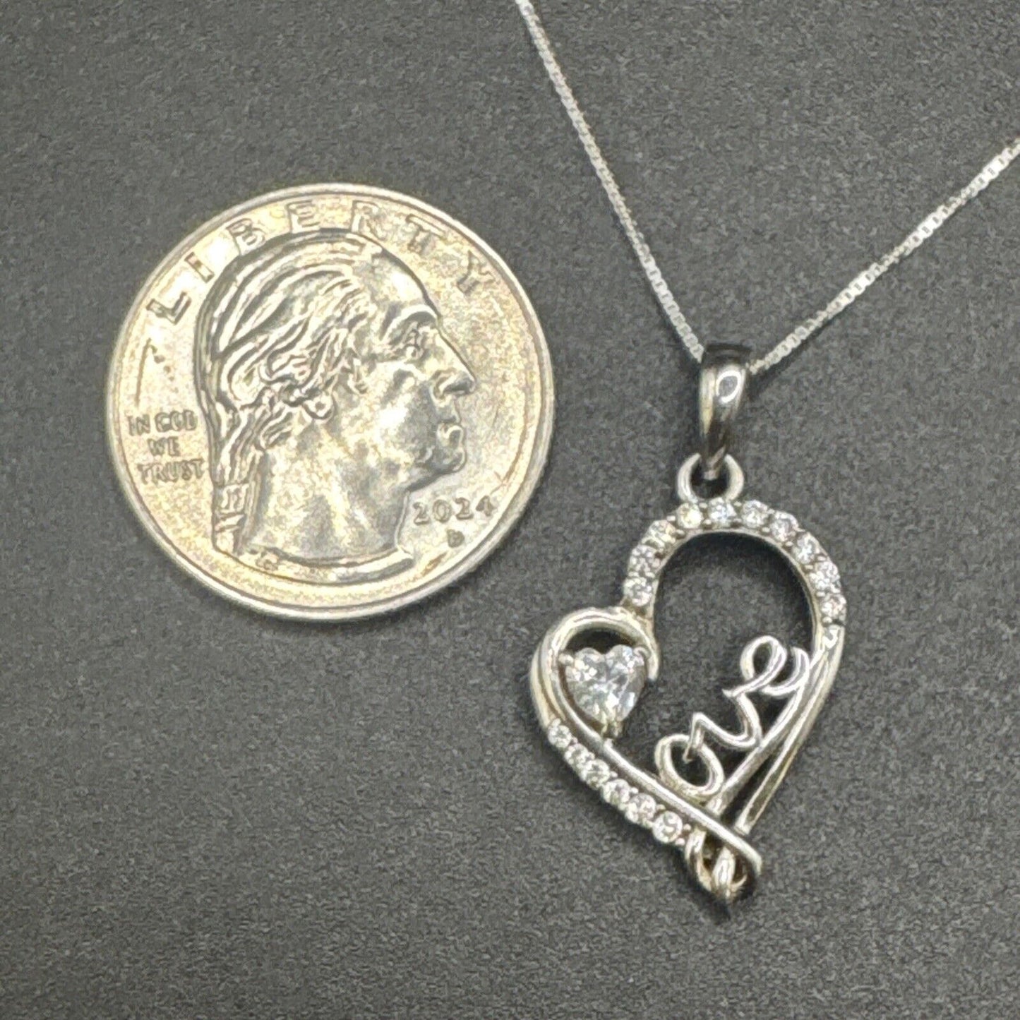 18” Sterling Silver CZ Heart Love Pendant Necklace 925 N1