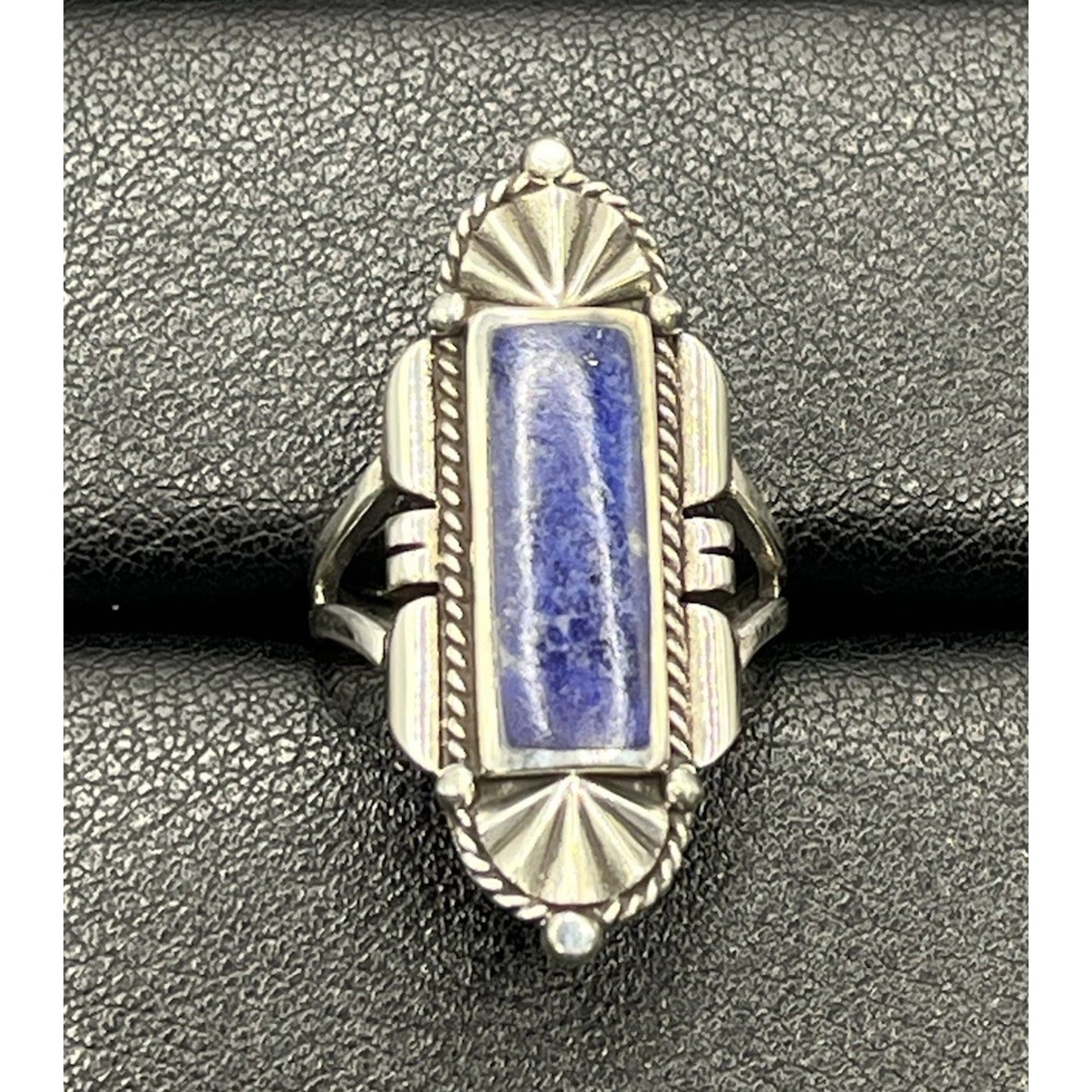 New Condition Sterling Silver Lapis Art Deco Ring Size 7