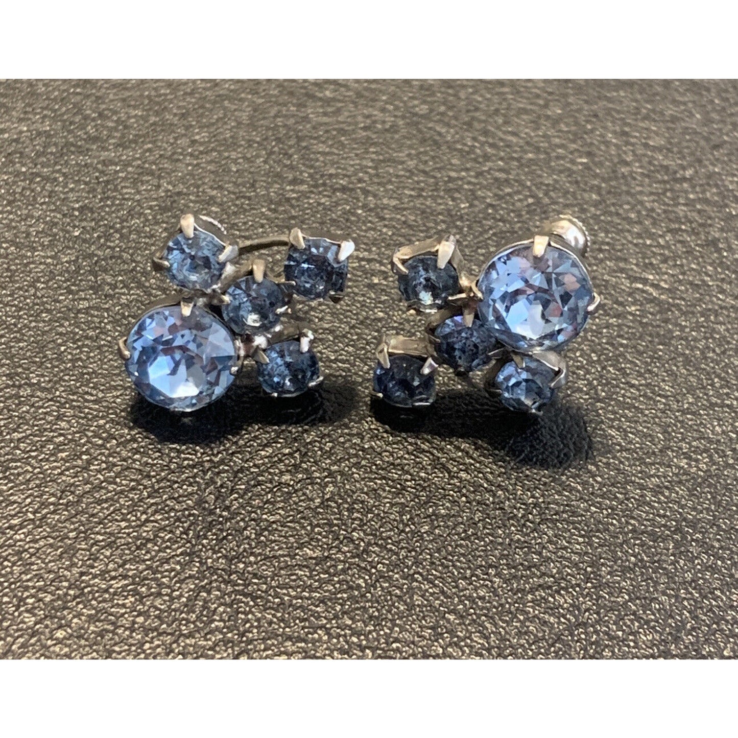 Sterling Silver Blue Rhinestone Screw Back Earrings M2