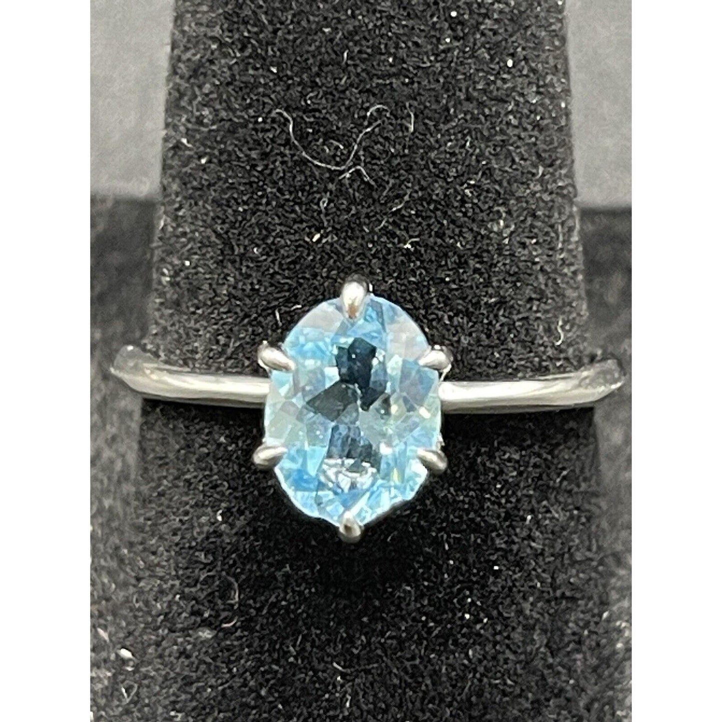 New Condition Sterling Silver Genuine Blue Topaz 8x6MM Size 7.00