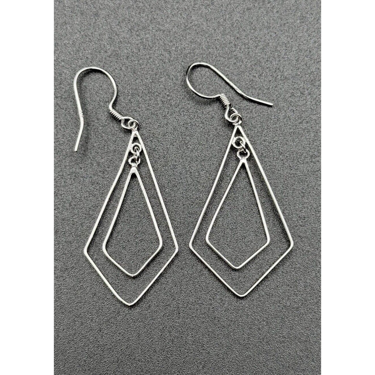 Modernist Sterling Silver 925 Double Dangle Geometric Earrings N12