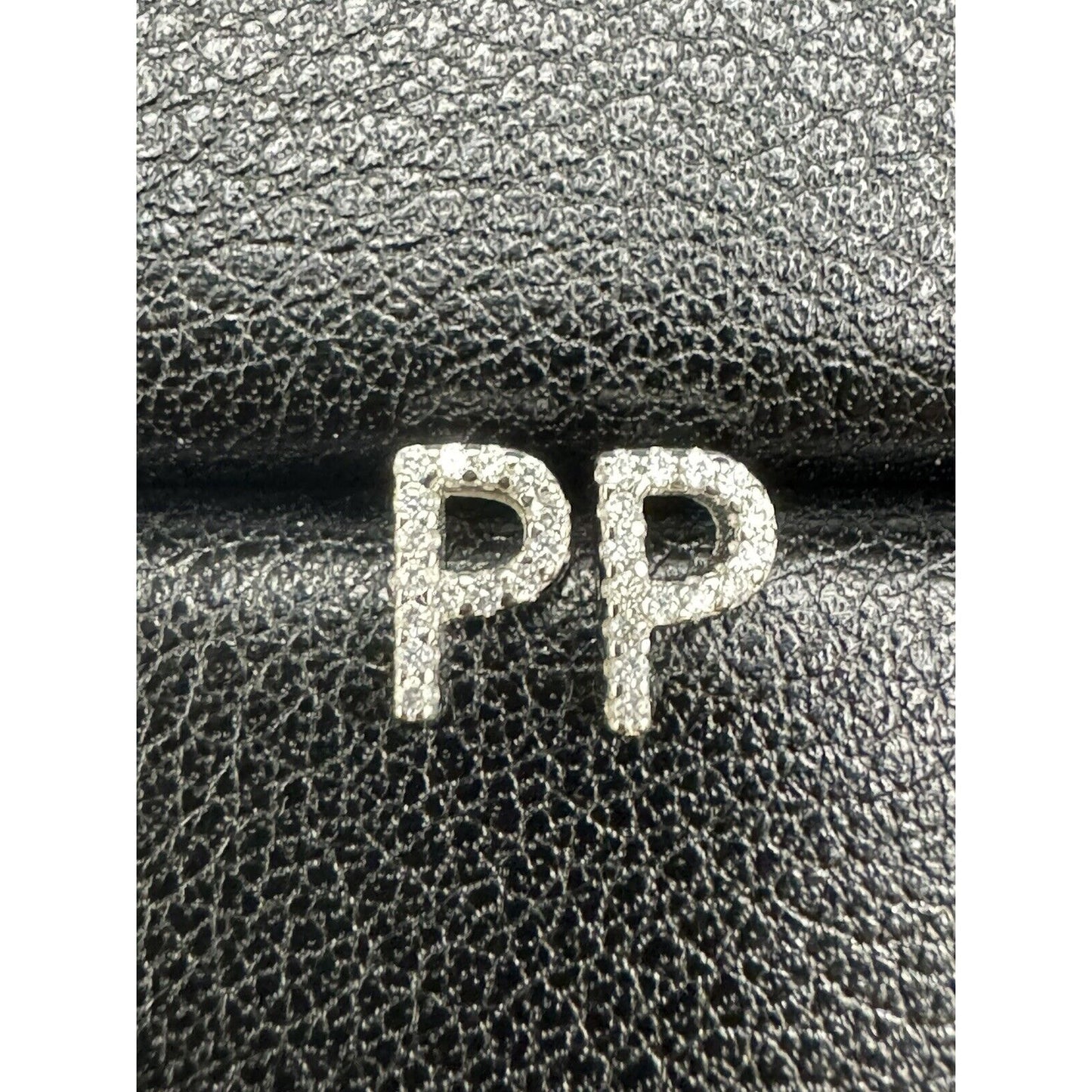 New Condition Sterling Silver CZ Dainty Letter 18” “P” Pendant Earrings Set 925