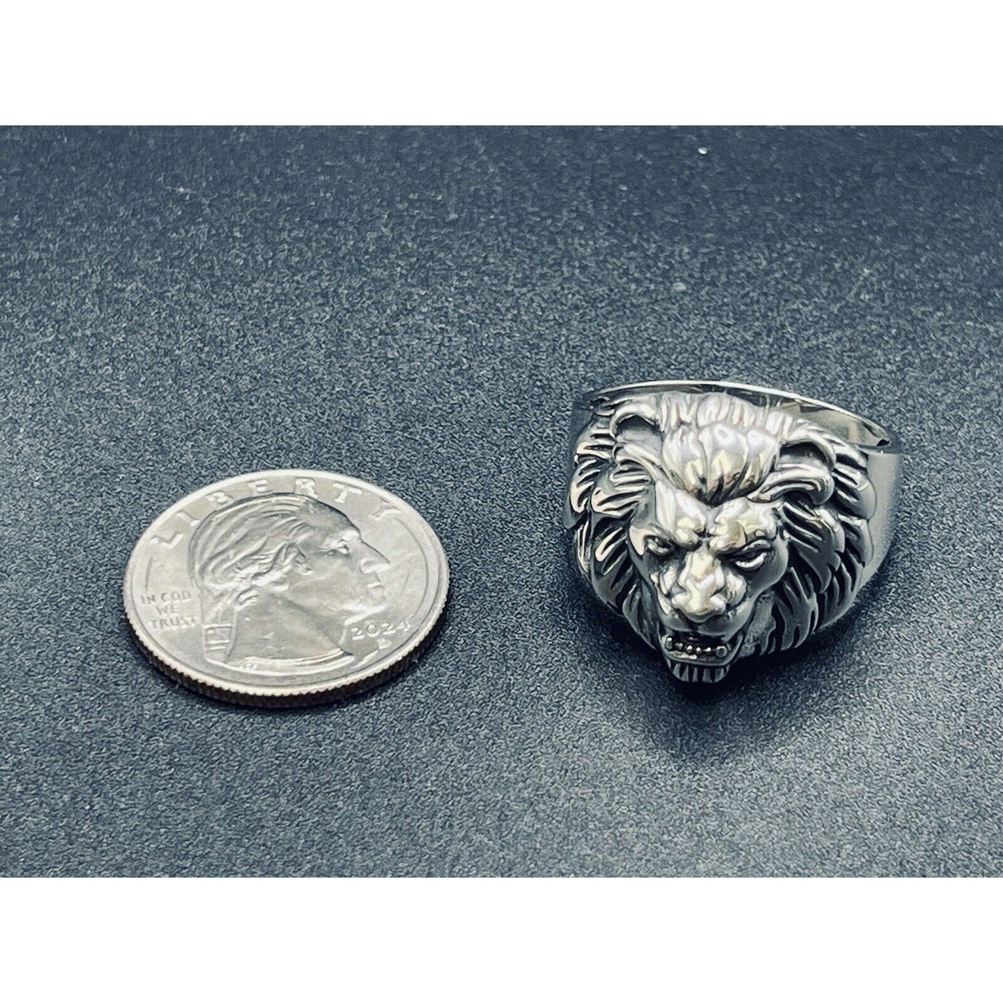 New Condition Sterling Silver Lion Head 3D Ring Size 12.50