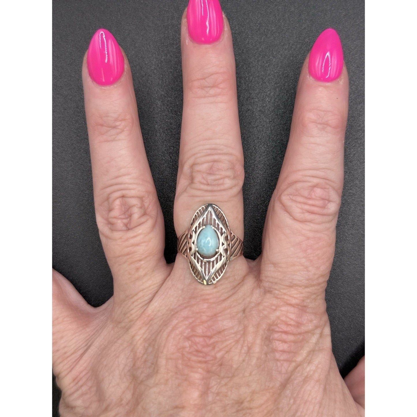 EUC Sterling Silver Genuine Pear Laramar Filigree Ring Size 9.00 P31