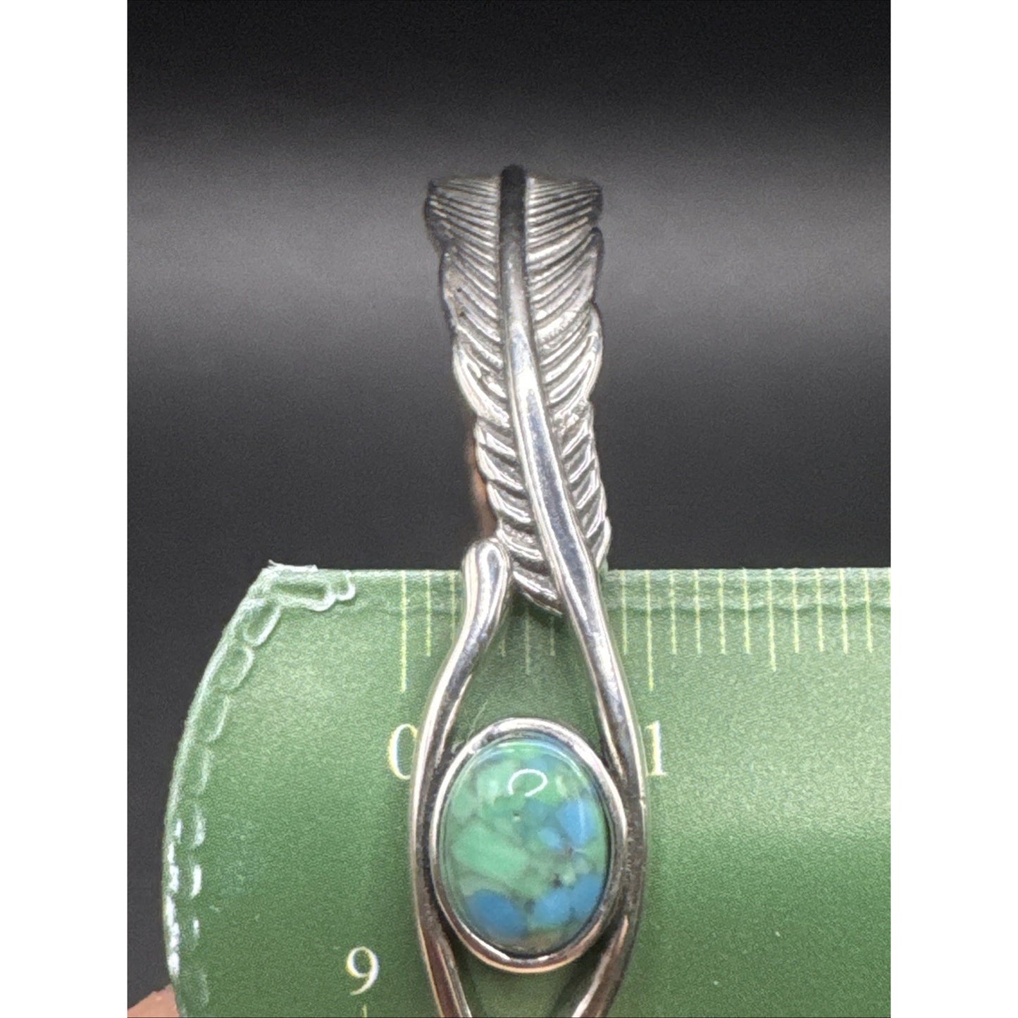 New Condition 7” Sterling Silver Turquoise Feather Cuff Bracelet 925