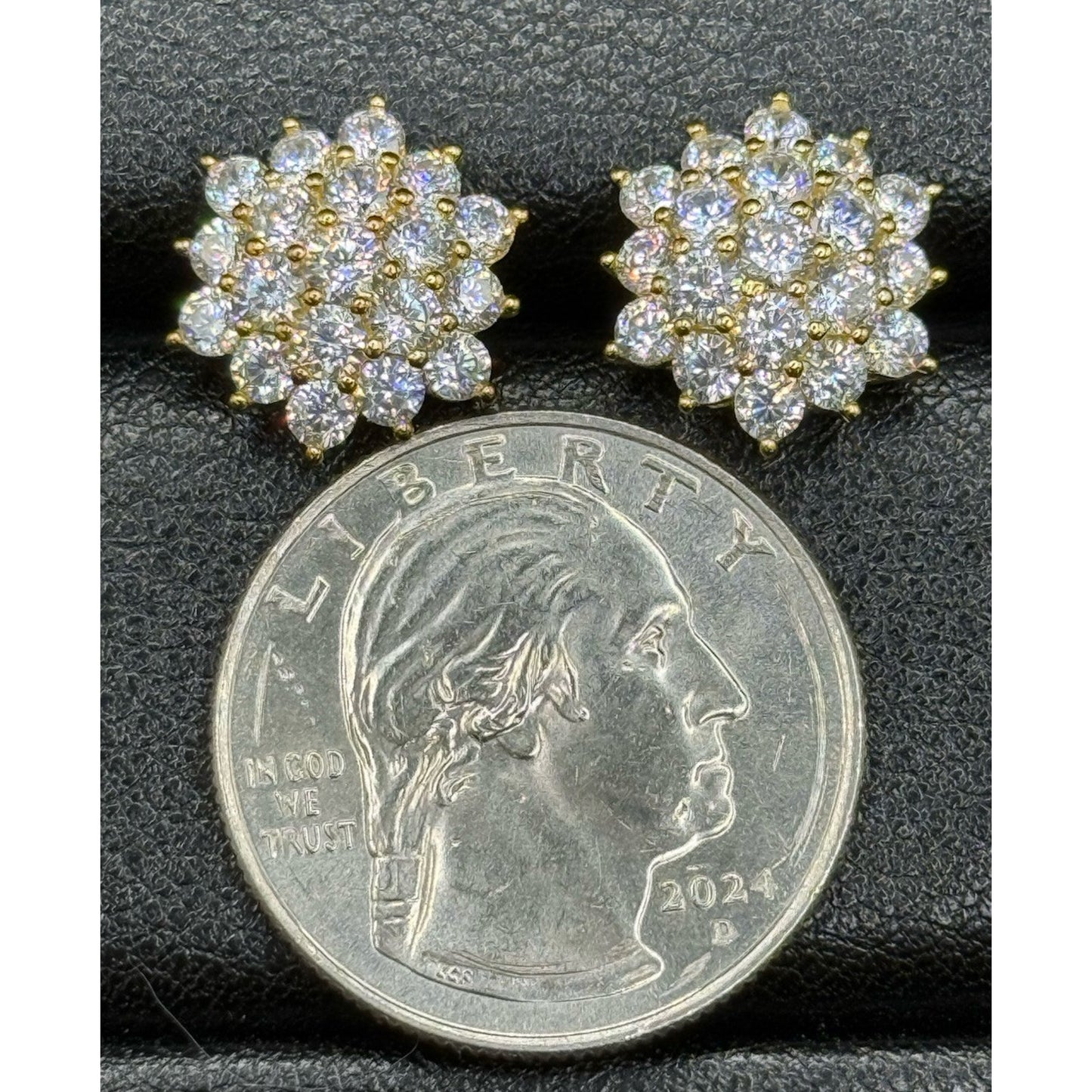 EUC Gold Sterling Silver Cluster Cubic Zirconia Earrings 925 P3