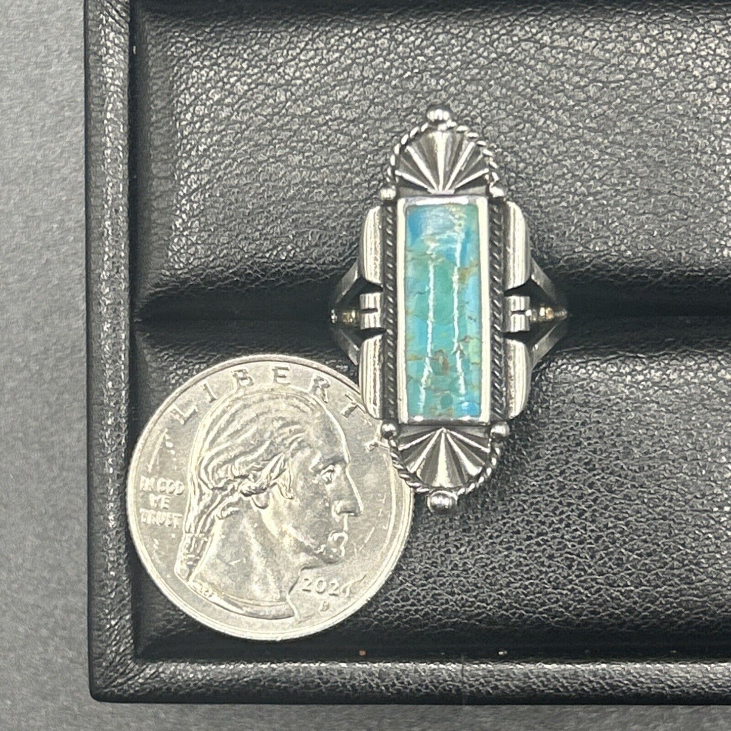 New Condition Sterling Silver Art Deco Turquoise Ring Size 9.50