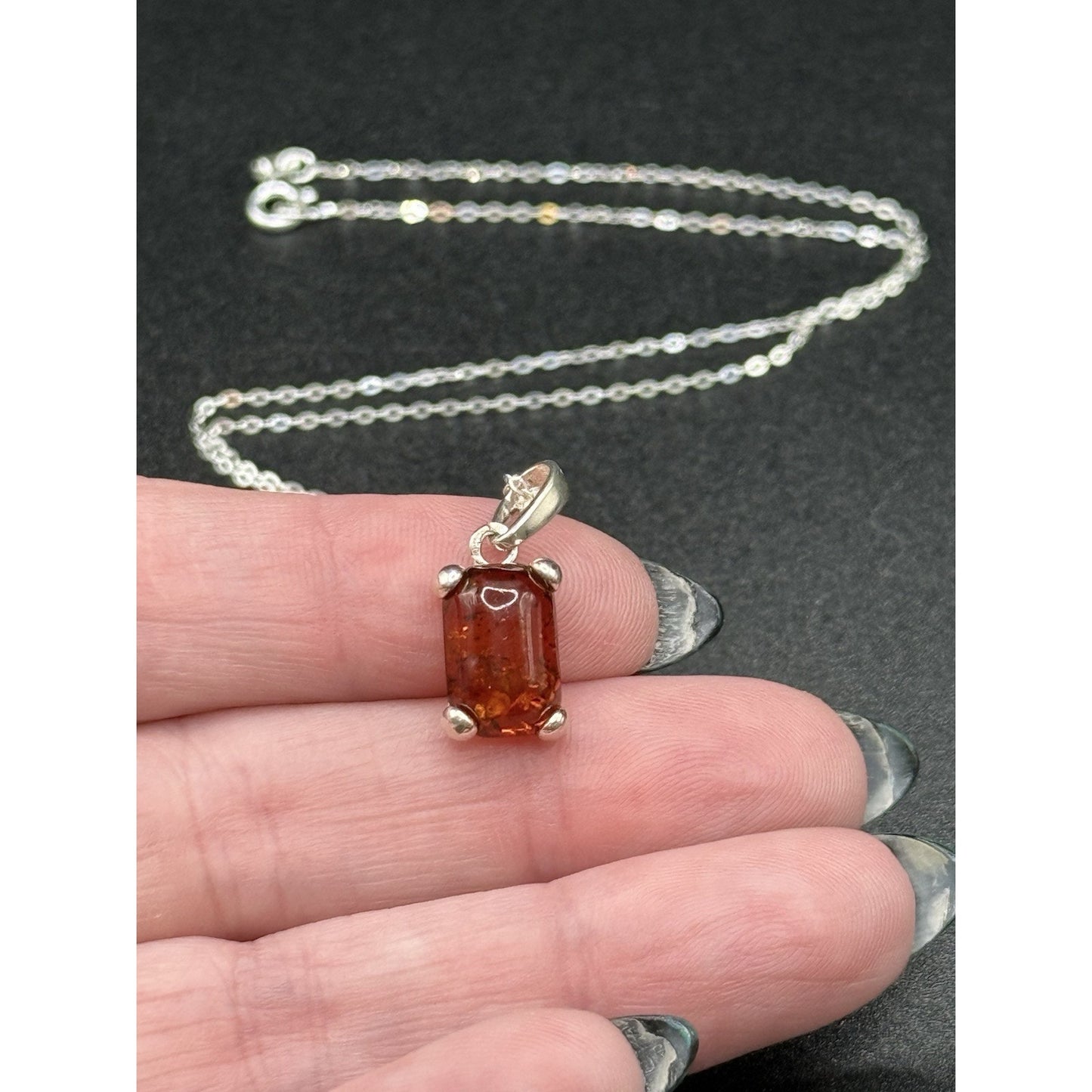 18” Sterling Silver Genuine Amber Pendant Necklace New Chain 925 P11