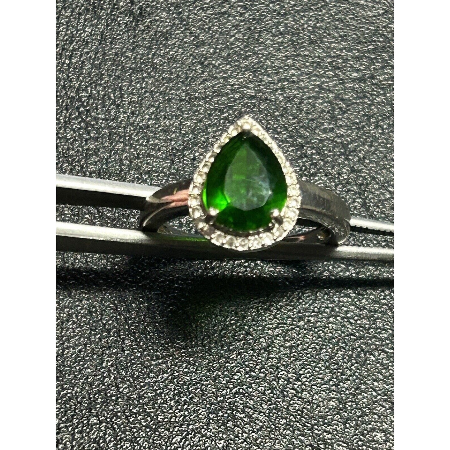 Sterling Silver lab emerald white topaz Ring Size 6:75 925 P20