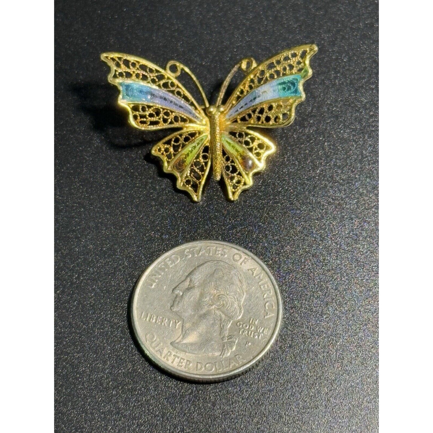 Vintage 800 Gold Silver Enamel Butterfly Brooch Pin M24