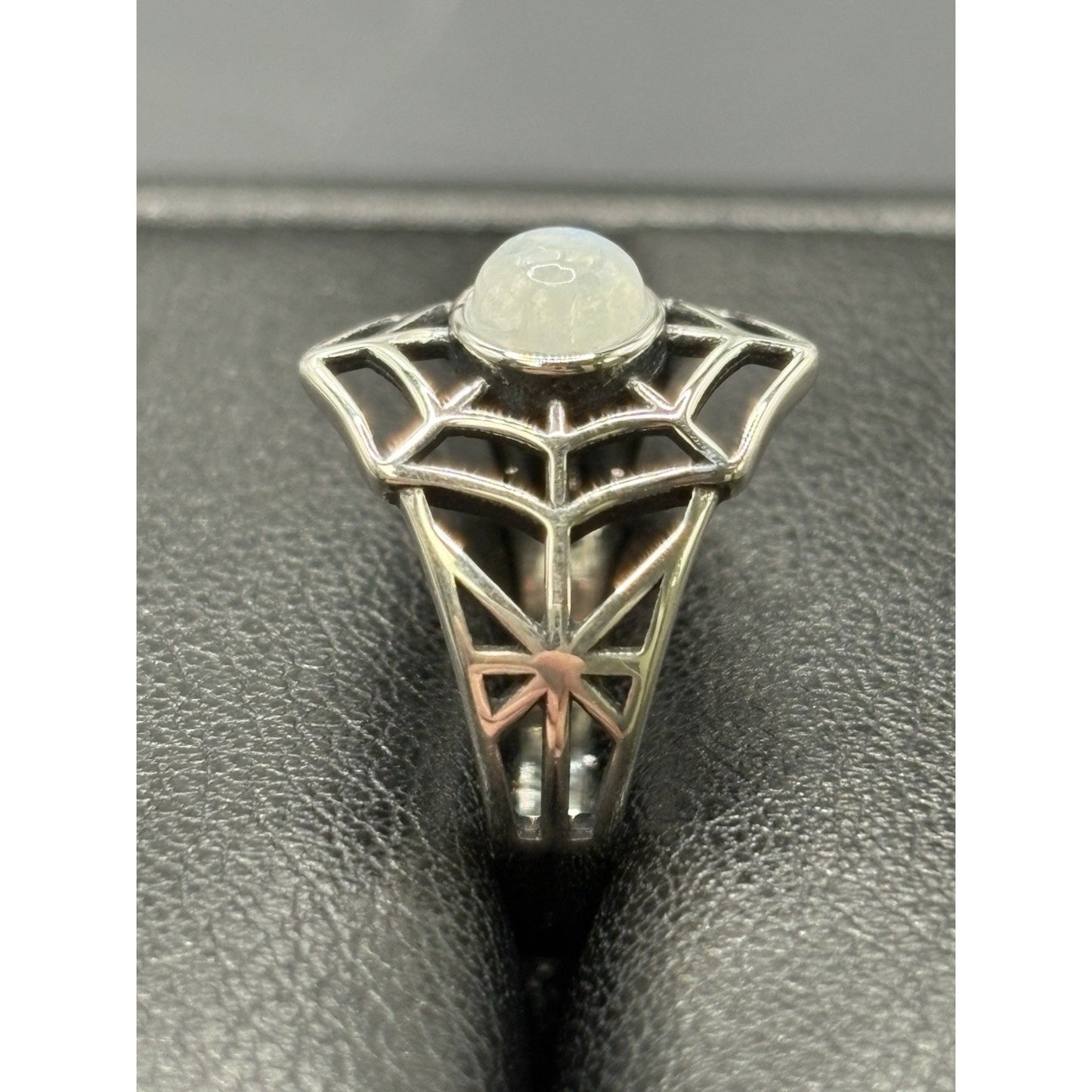 New Condition Sterling Silver Moonstone Spiderweb Ring Size 6