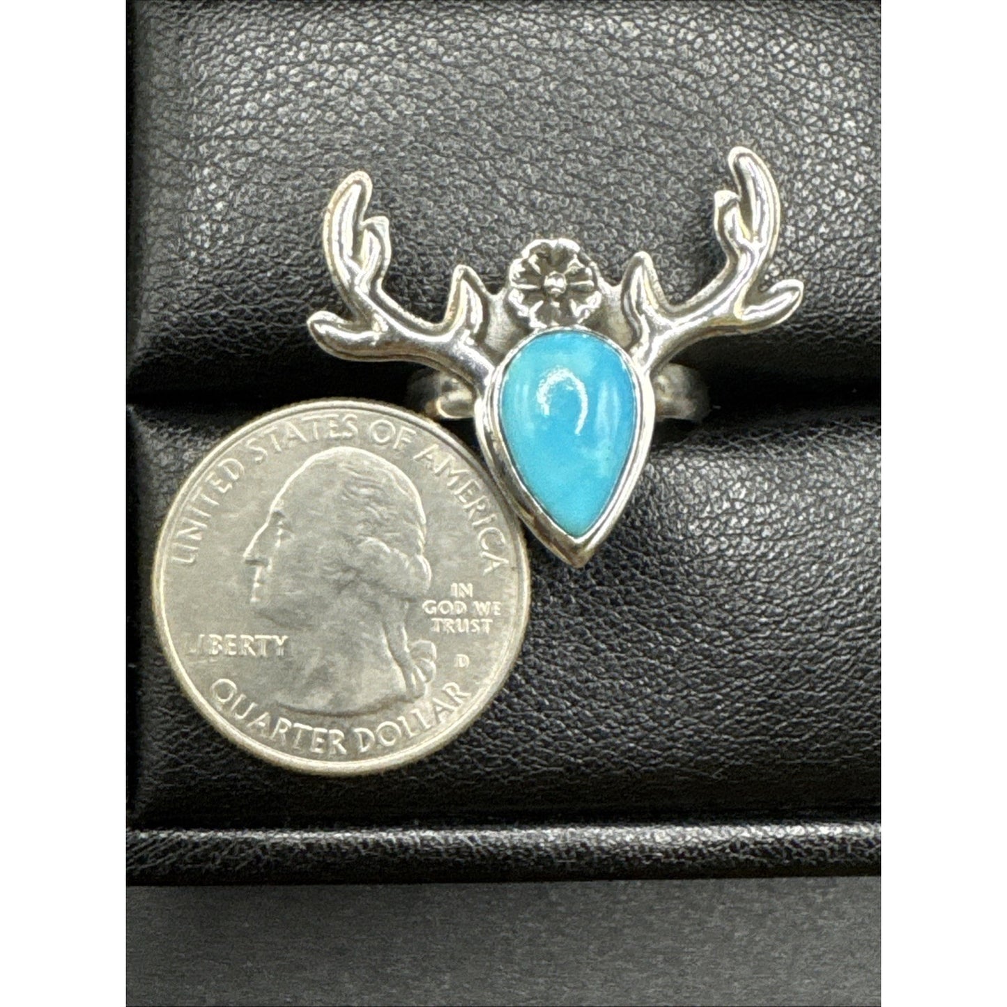 EUCSterling Silver Turquoise Antler Huntress Ring 7g 925 Size 7.25 T29