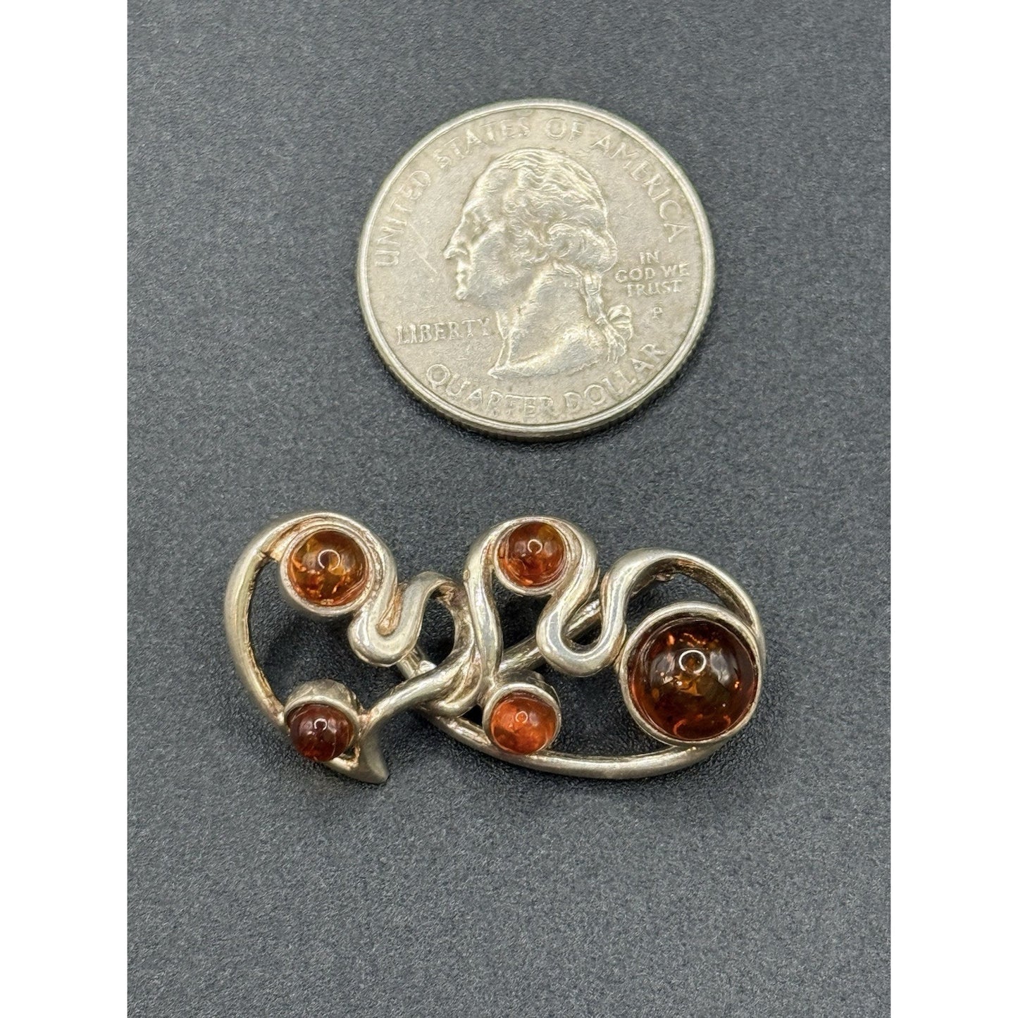 Vintage Brutalist Sterling Silver Genuine Amber Slide Enhancer Pendant P11