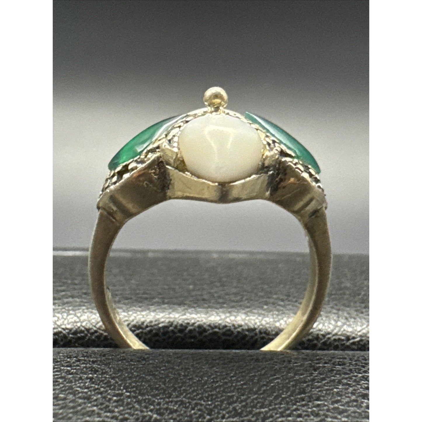 Sterling Silver Green Onyx Mother Pearl Marcasite Ring Size 7 U11