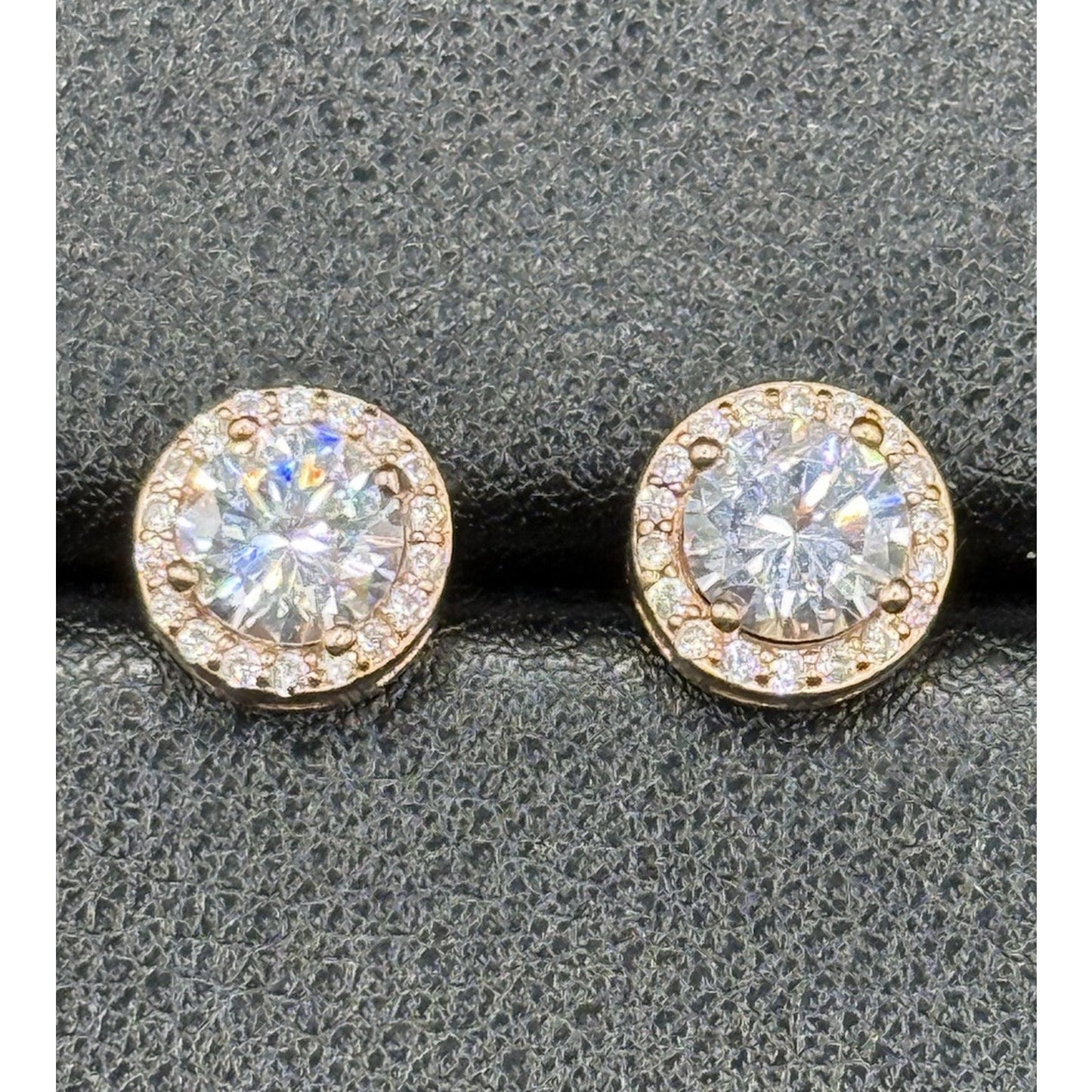 EUC Rose Sterling Silver Cubic Zirconia Halo Stud Earrings 925 N20