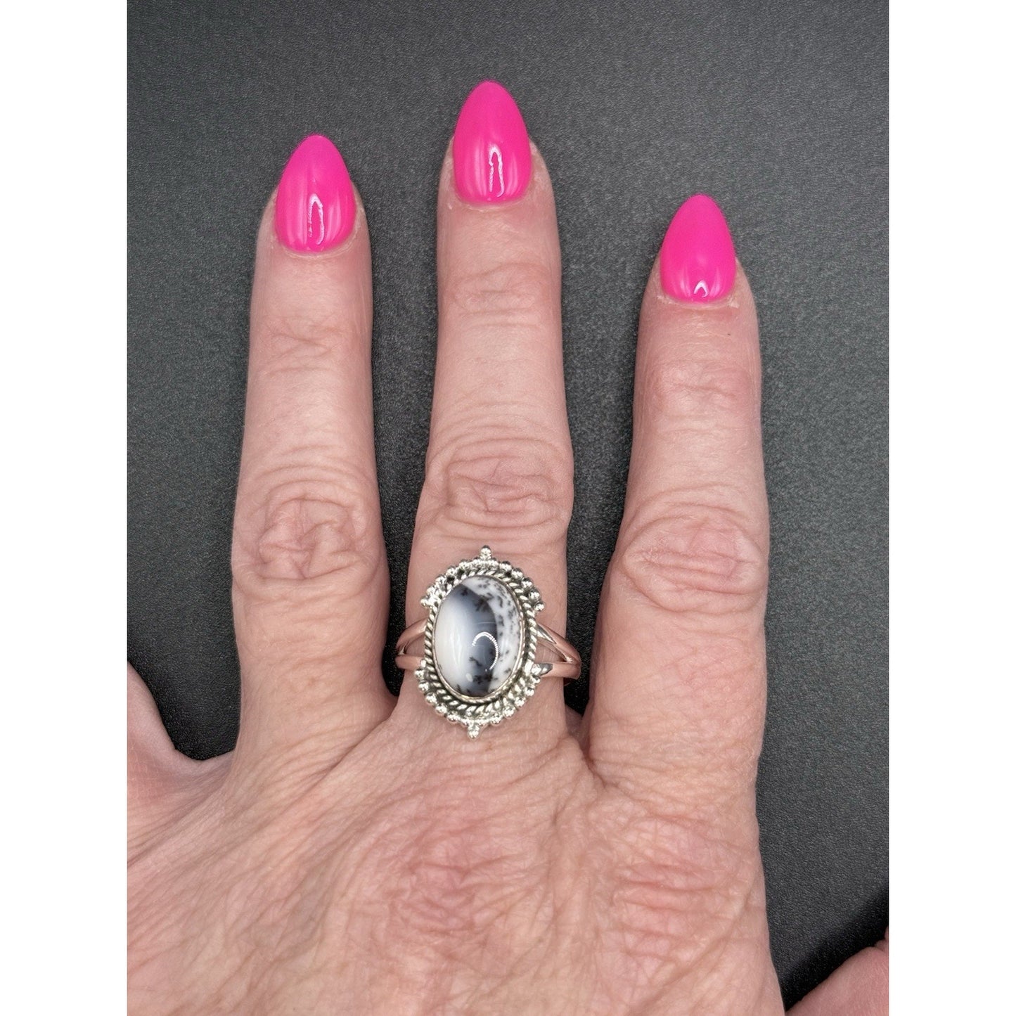 New Condition Sterling Silver Dendrite Opal Ring Size 10.00