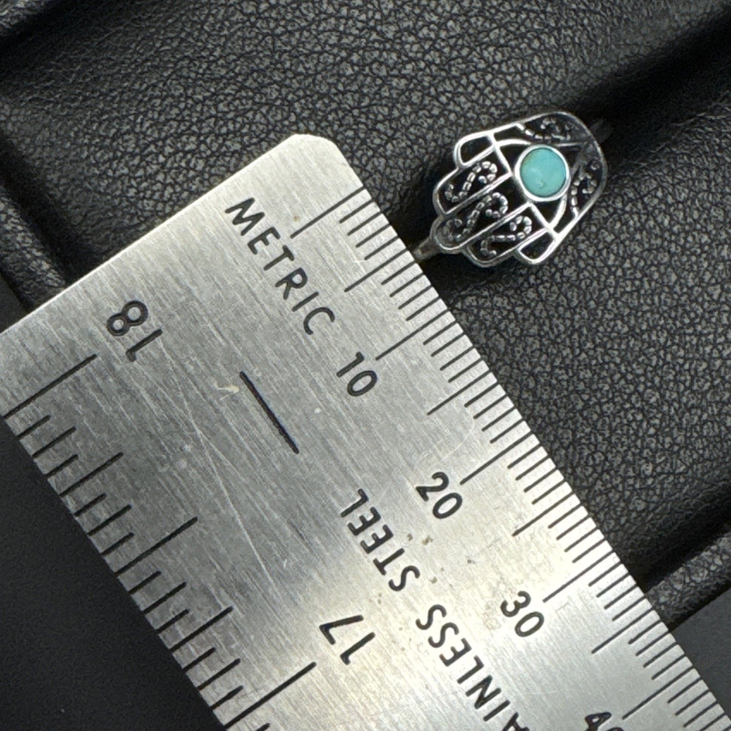 New Condition Sterling Silver Genuine Turquoise Hamsa Ring Size 7