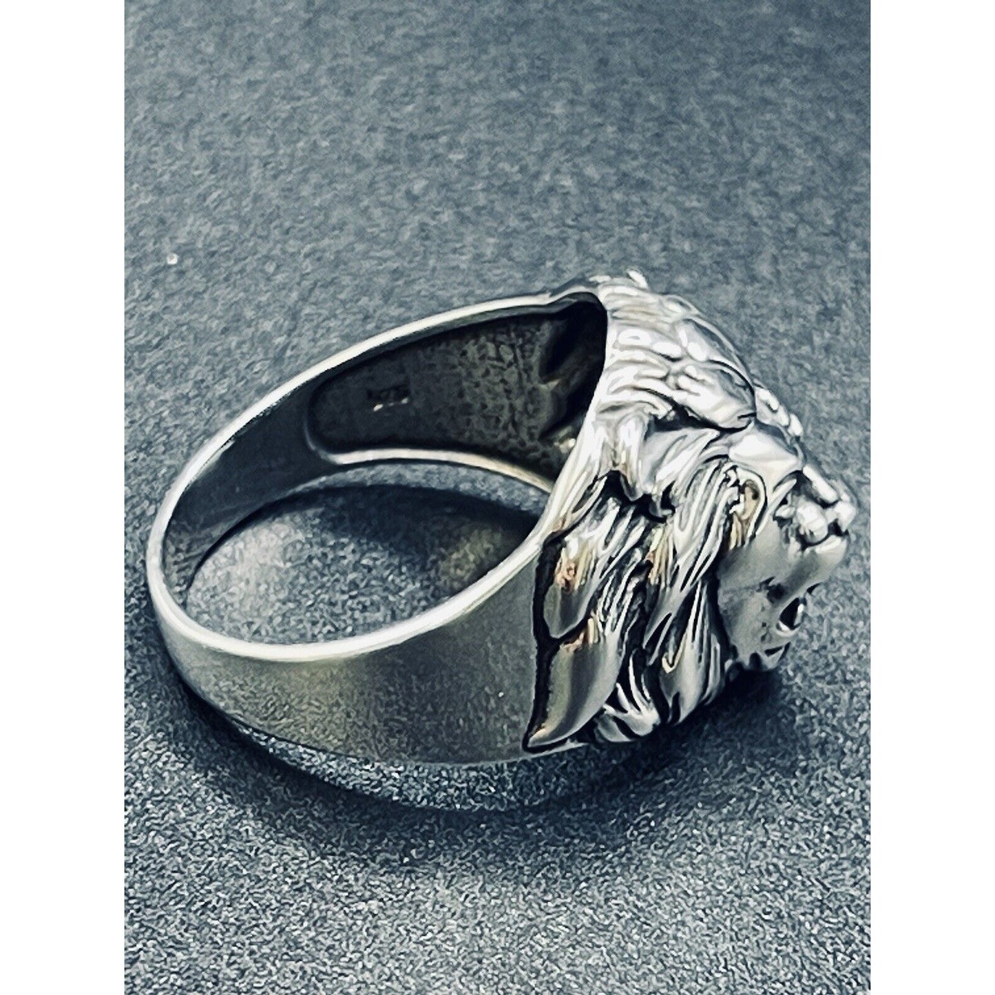New Condition Sterling Silver Lion Head 3D Ring Size 12.50