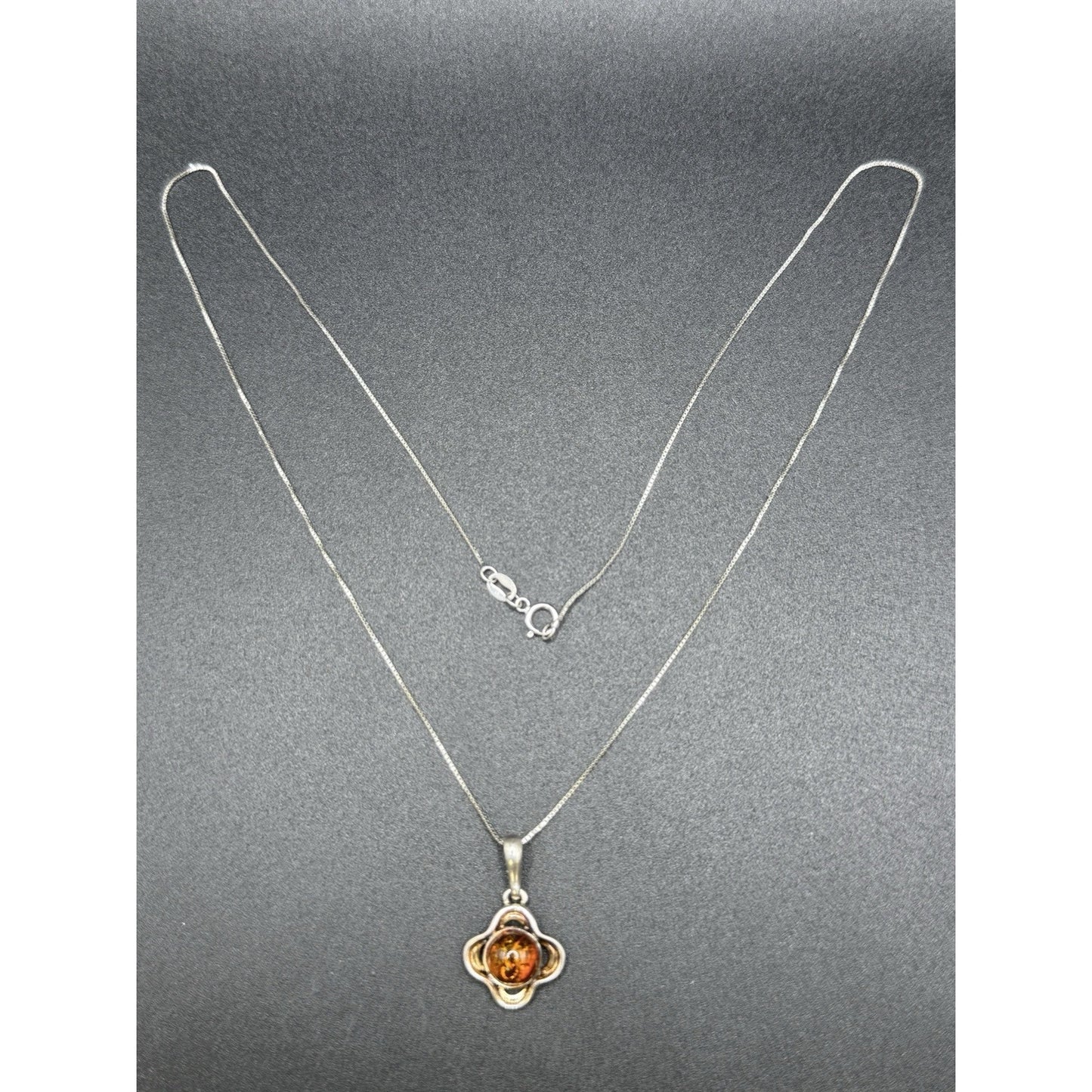 18” Sterling Silver Genuine Amber Pendant Necklace 925 P3
