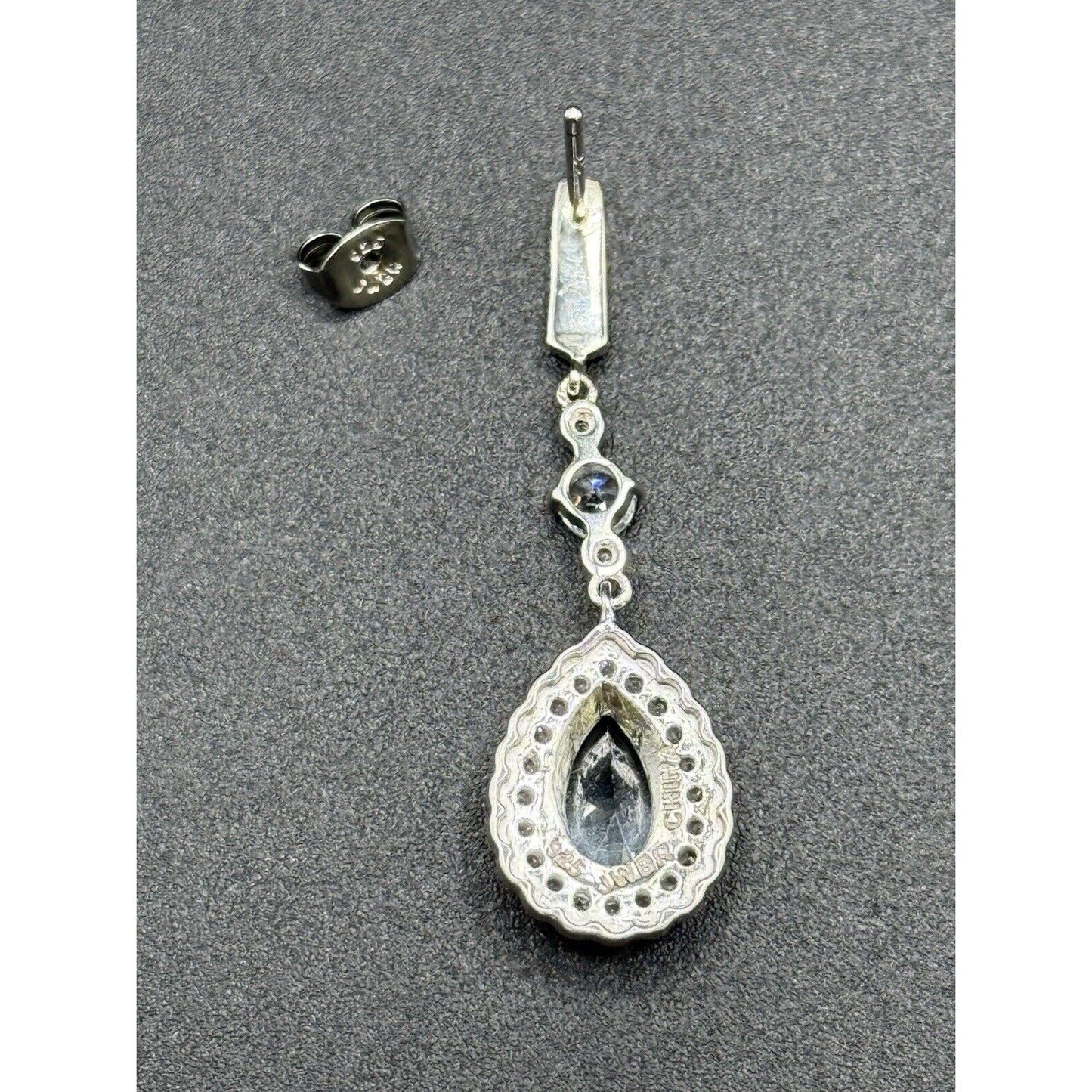 New Condition Sterling Silver Genuine Blue Topaz White Sapphire Dangle Earrings