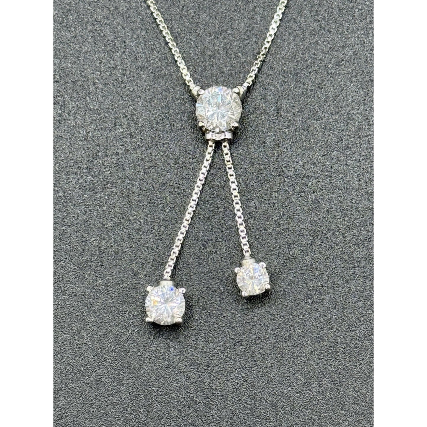 Excellent Used Condition 16” Sterling Silver Cubic Zirconia Lariat Necklace P5