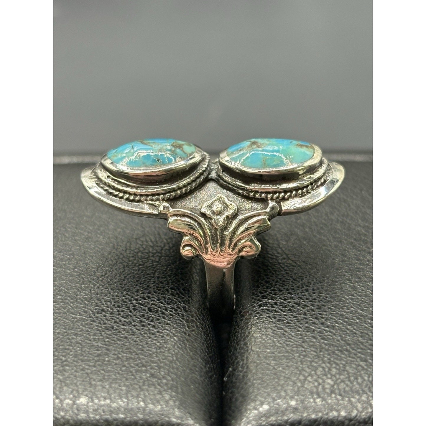 New Condition Sterling Silver Double Turquoise Long Ring Size 6