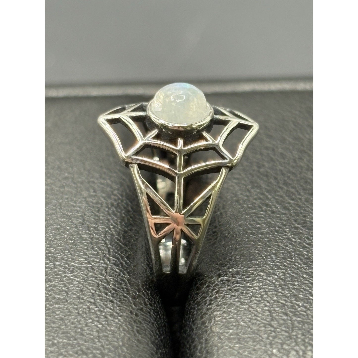 New Condition Sterling Silver Moonstone Spiderweb Ring Size 6
