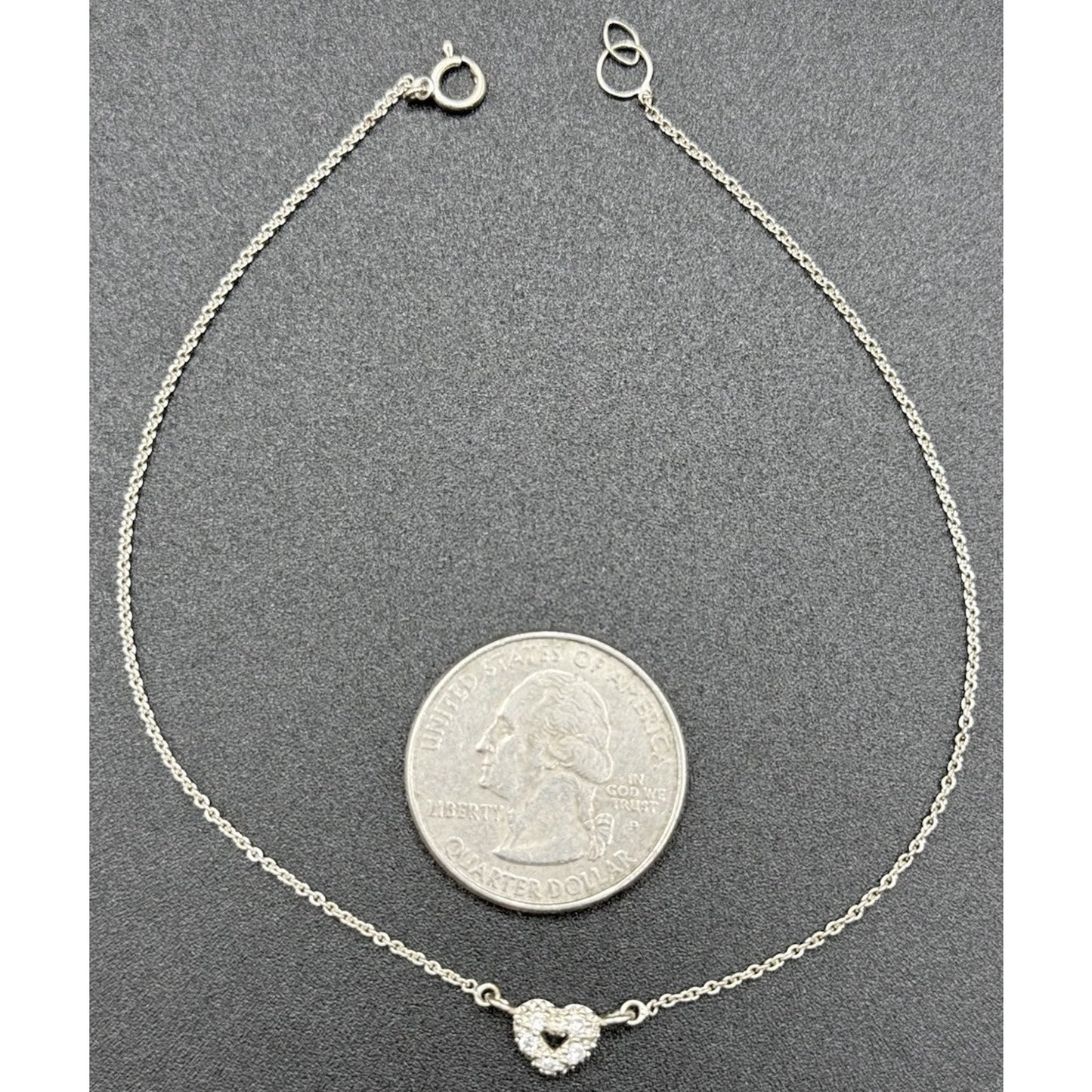 9” Sterling Silver Cubic Zirconia Heart Anklet 925 N13