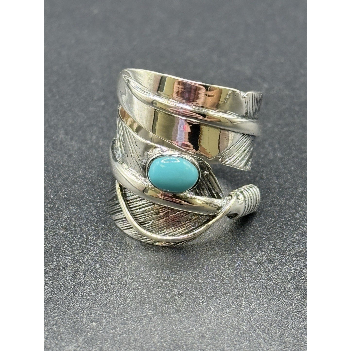 New Condition Sterling Silver Genuine Turquoise Ring Size 7.00 Feather Bypass
