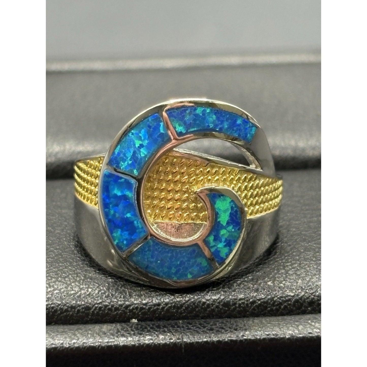 New Condition Two Tone Lab Blue Opal Ring Size 7