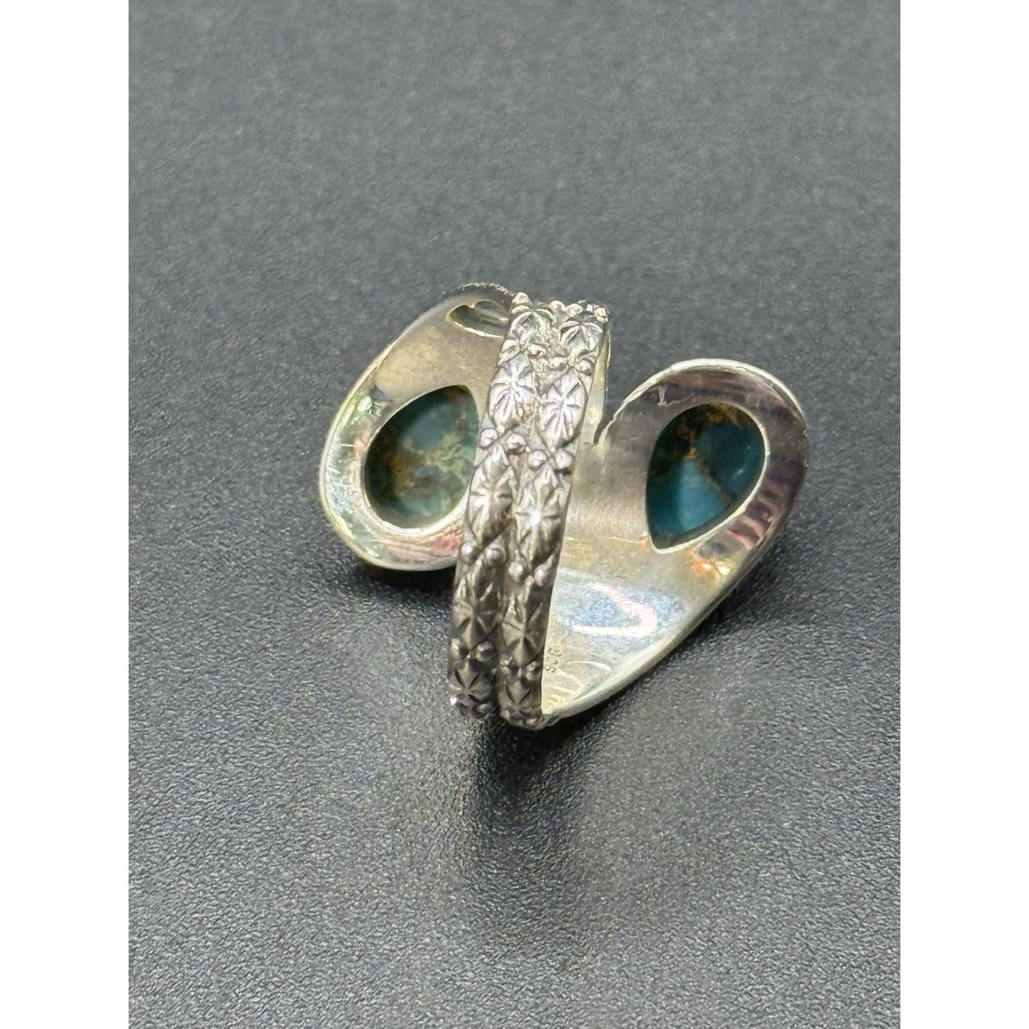 New Condition Sterling Silver Bypass Copper Turquoise Ring Size 7.00