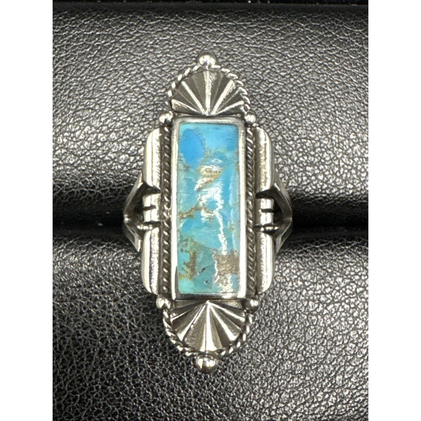 New Condition Sterling Silver Turquoise Art Deco Ring 925 Size 7