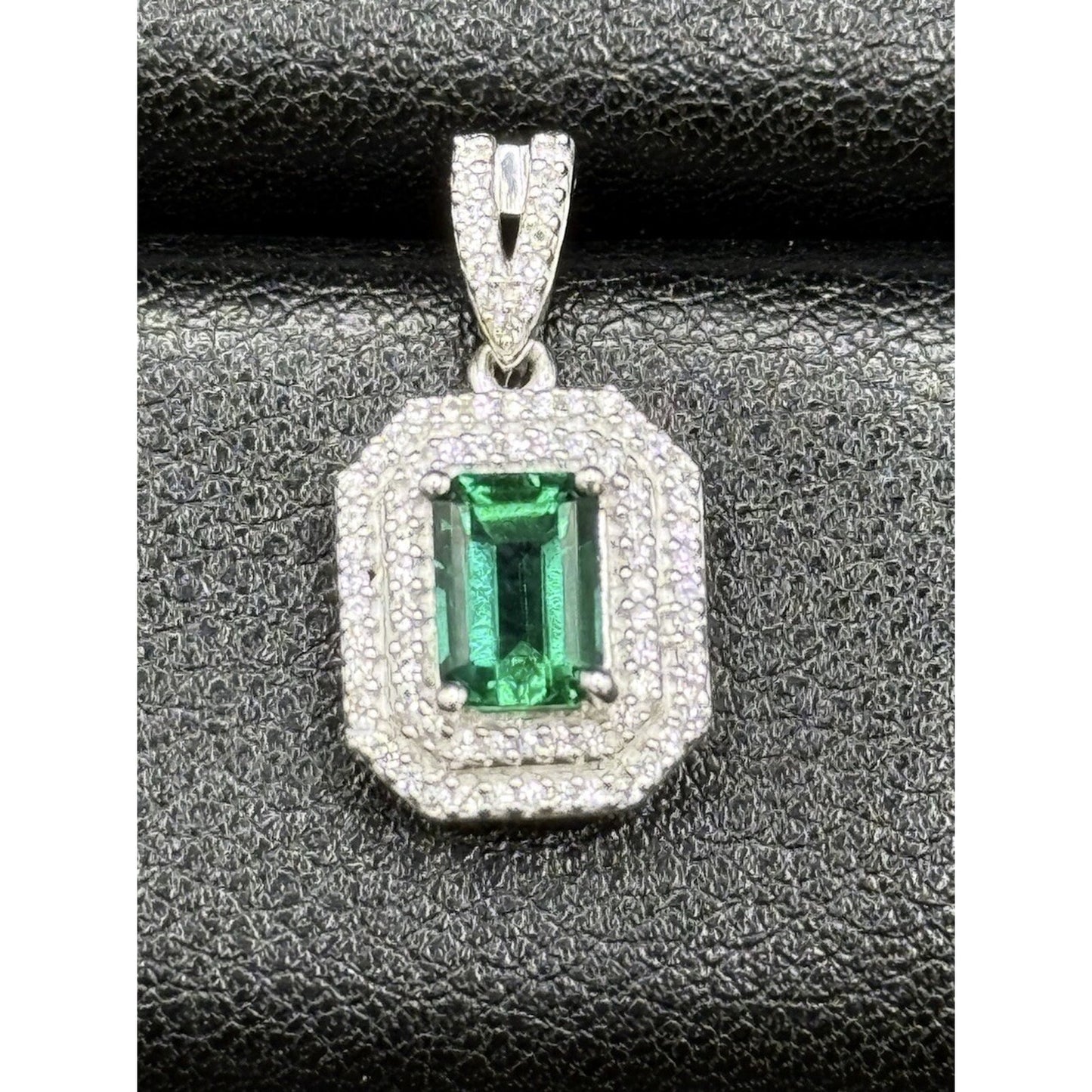 New Condition Sterling Silver Lab Created Emerald White Sapphire Earrings