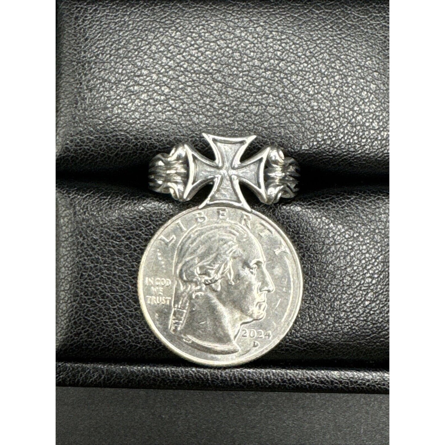 New Condition Sterling Silver Gents Iron Cross Ring 925 Size 11