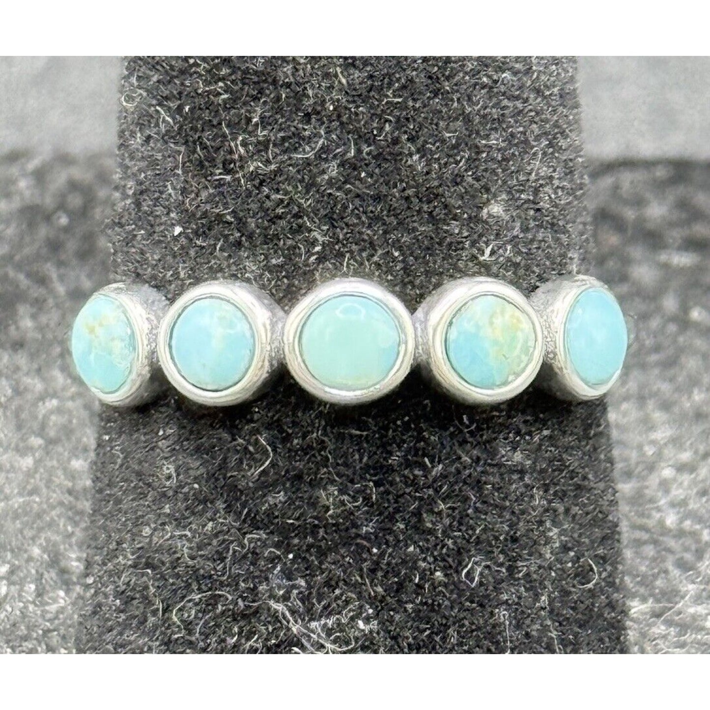 New Condition Sterling Silver 5-Stone Genuine Turquoise Ring Size 6.50