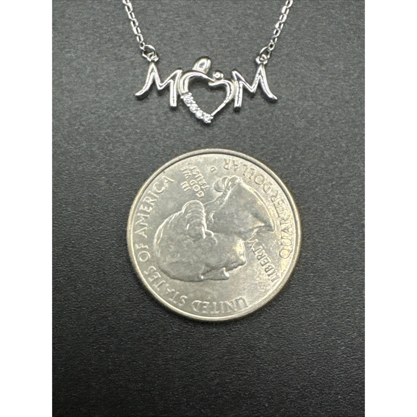 18” New Condition Sterling Silver CZ Mom Pendant Necklace 925