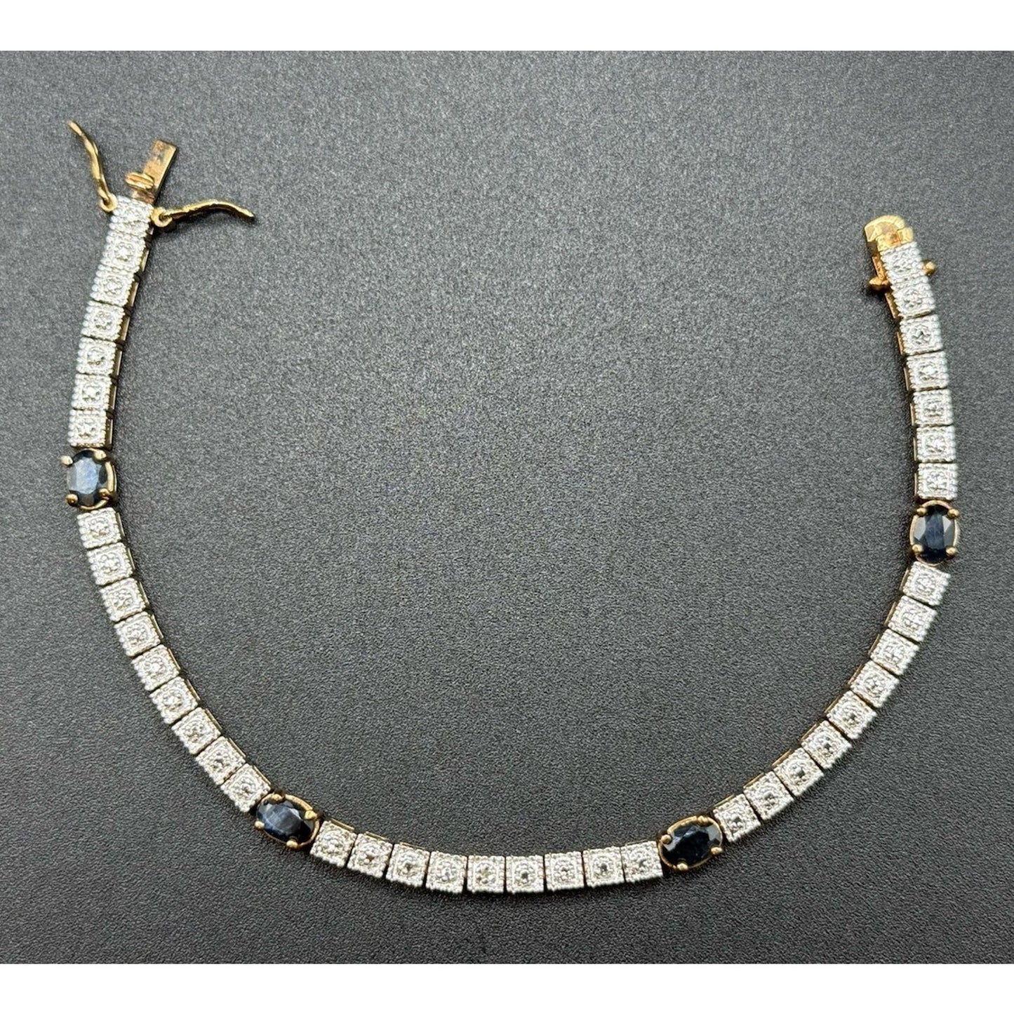 7.5” Sterling Silver Two Tone Genuine Sapphire Tennis Bracelet 12 Grams P5
