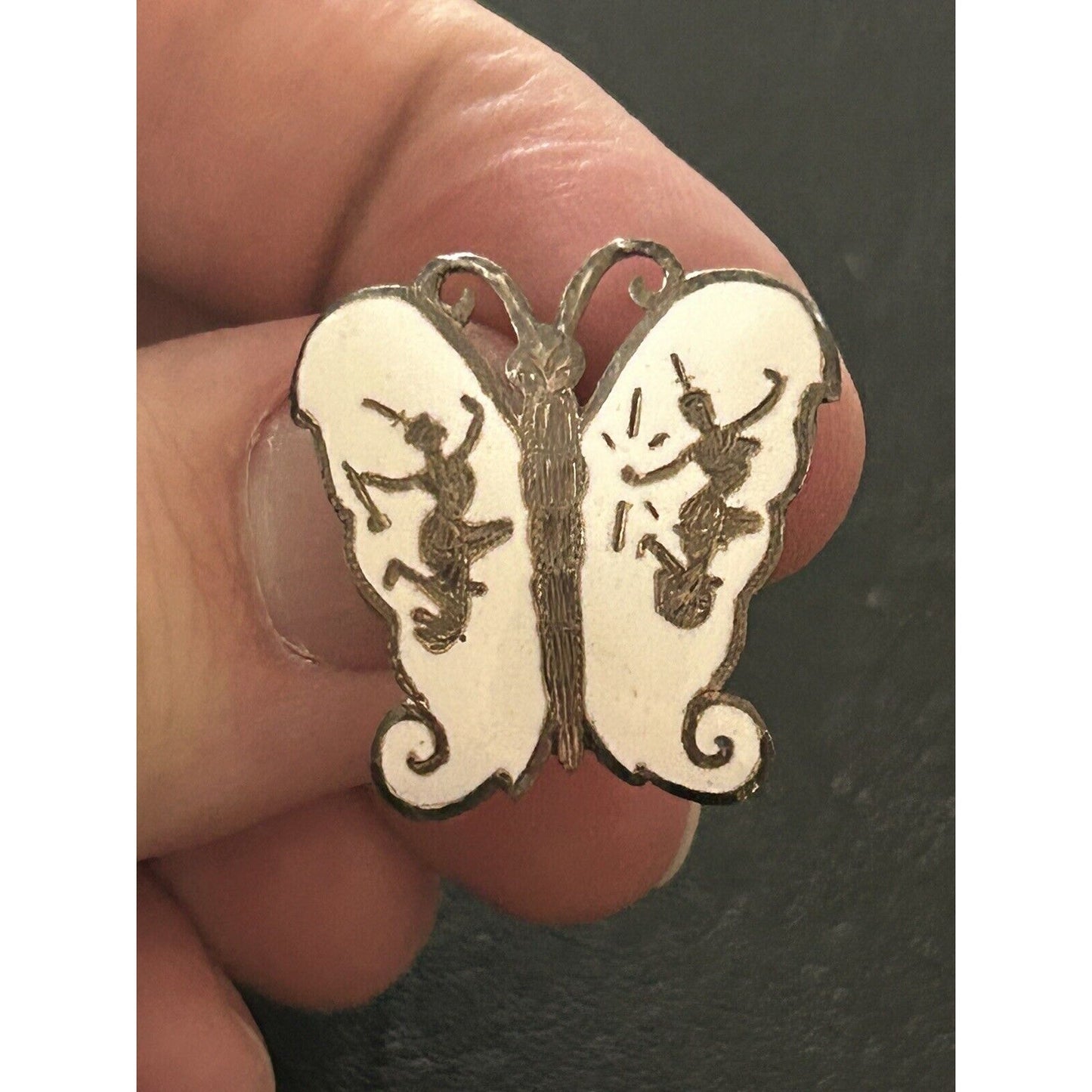 VTG Siam Sterling Silver White Butterfly Screw back Earrings N8