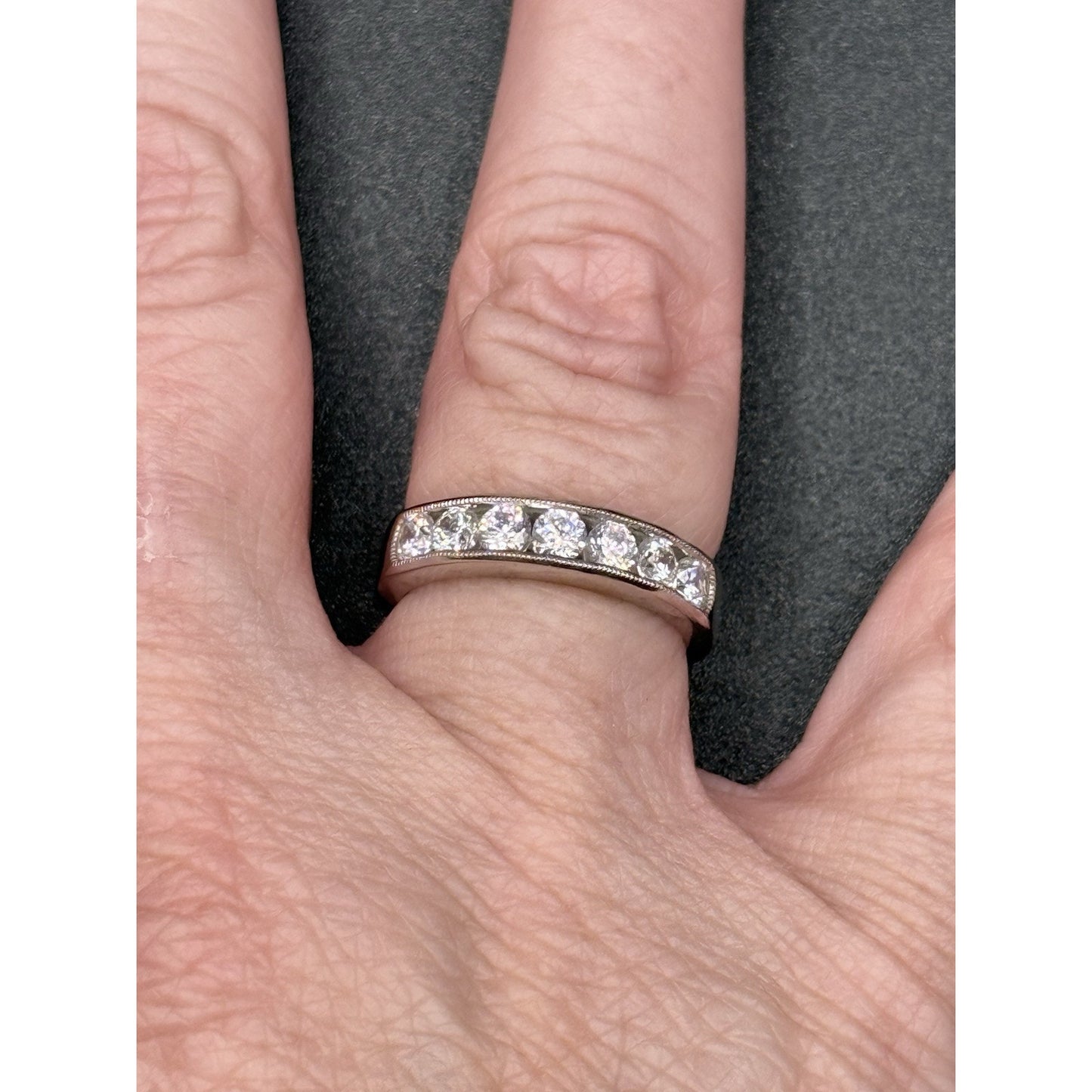 EUC Sterling Silver 7-Stone Cubic Zirconia Channel Band Wedding Ring Size6.5 N28