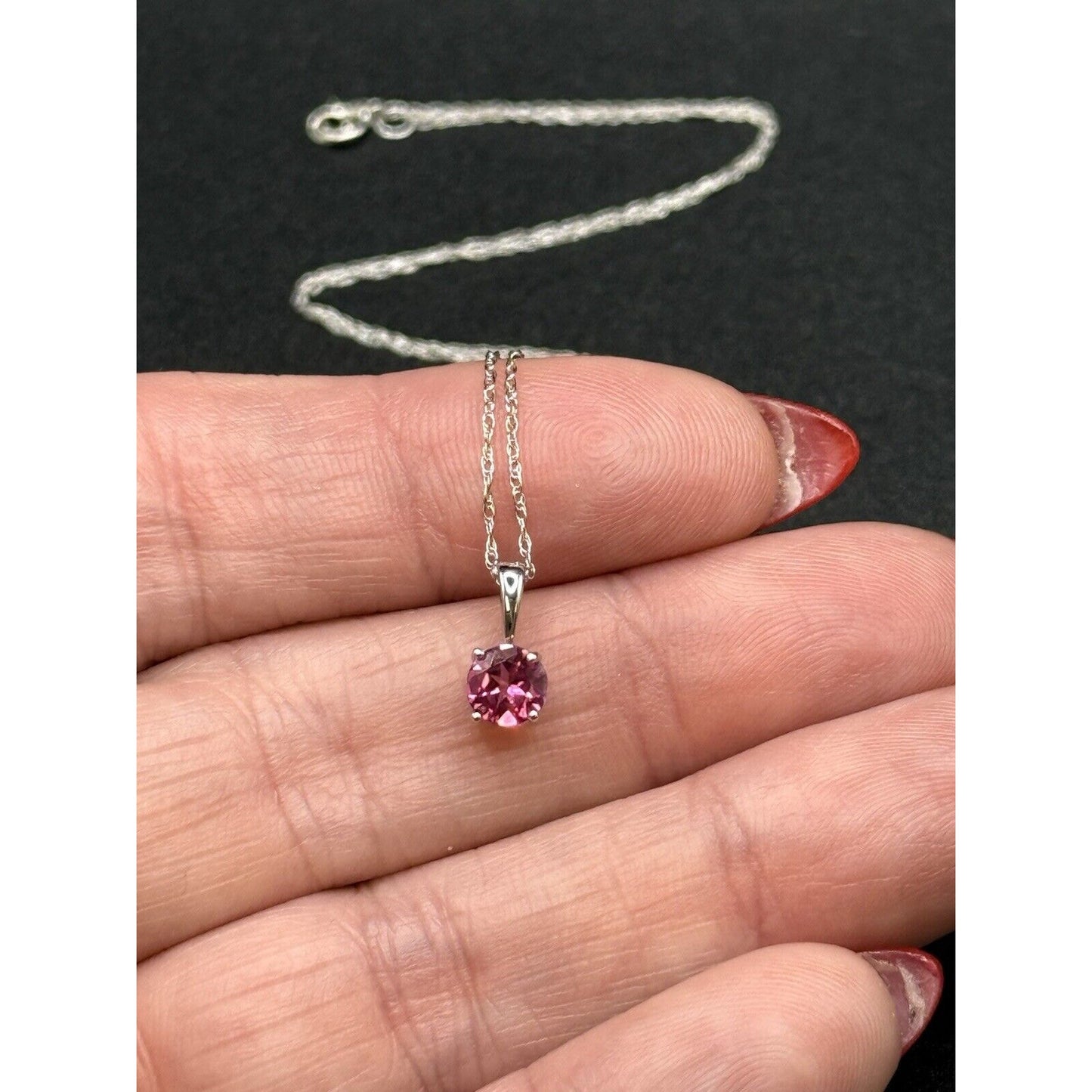 New Condition 18” 10k White Gold Pink Topaz Pendant Necklace