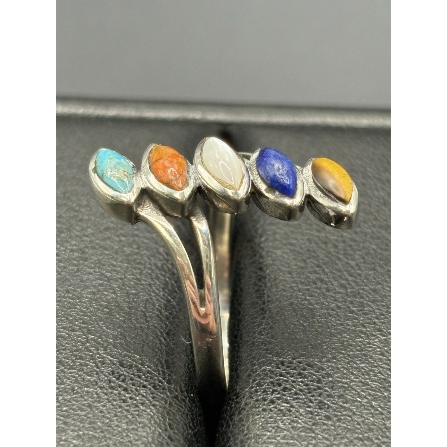 New Condition Sterling Silver Multi Gemstone Bypass Ring Size 10