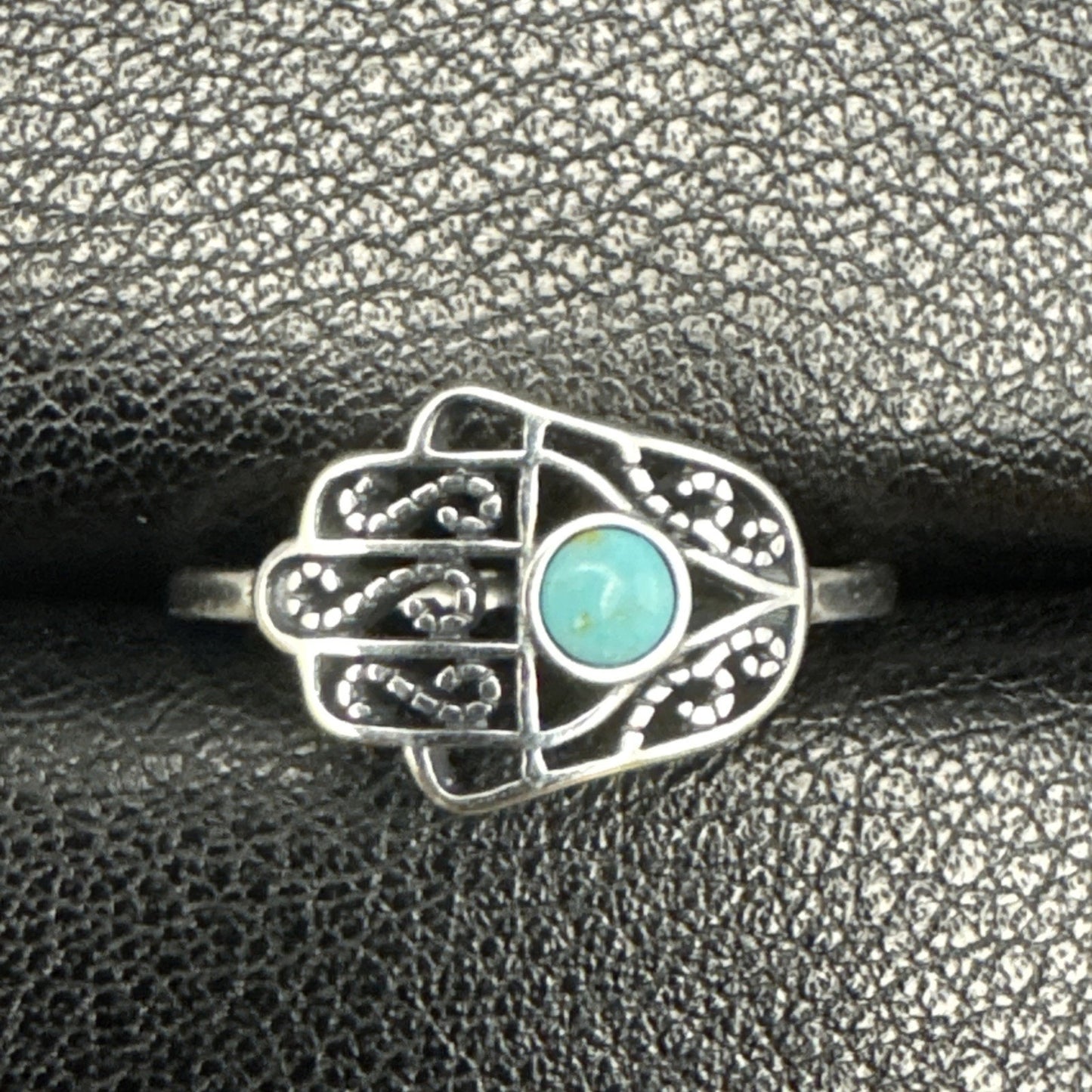 New Condition Sterling Silver Genuine Turquoise Hamsa Ring Size 7